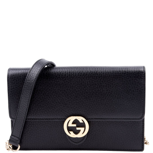 Gucci Interlocking G Black Chain Wallet Case