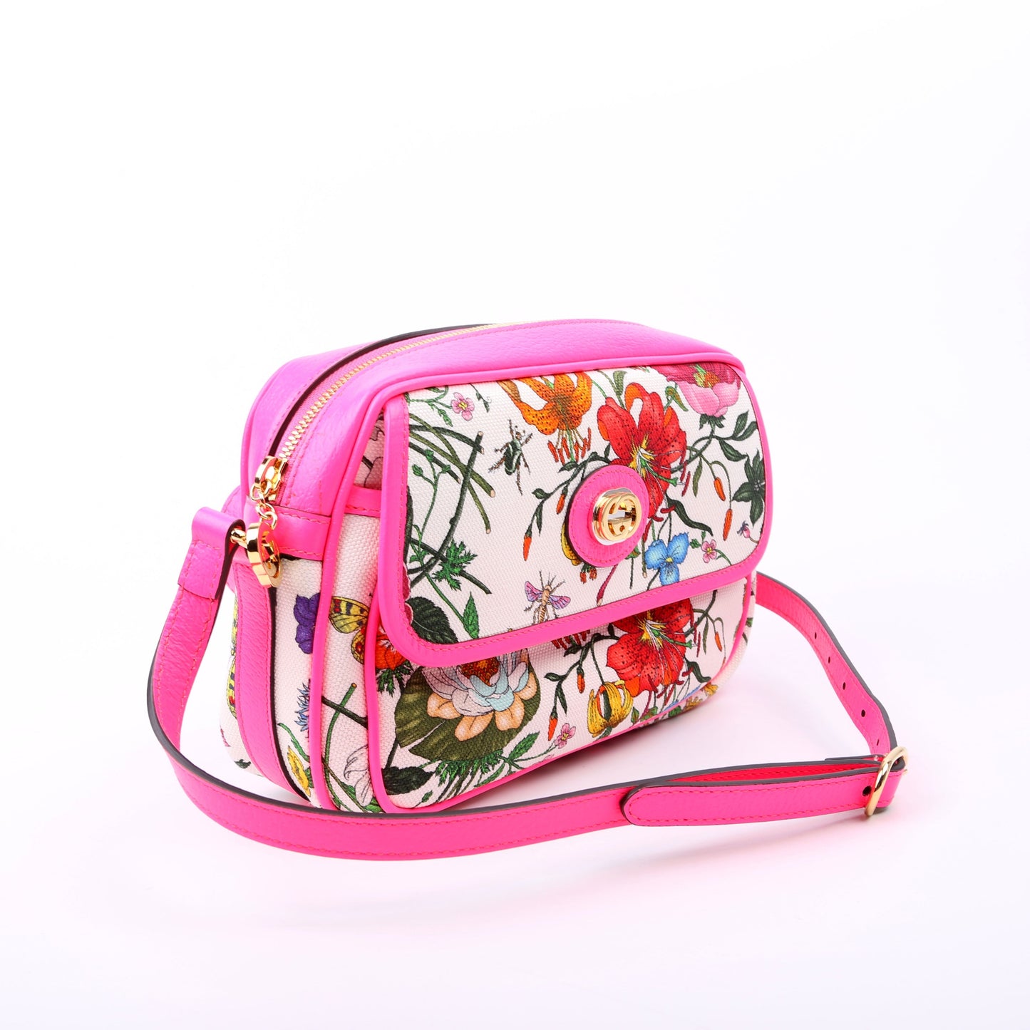 Gucci Flora Canvas Pink Crossbody Bag Pink 1