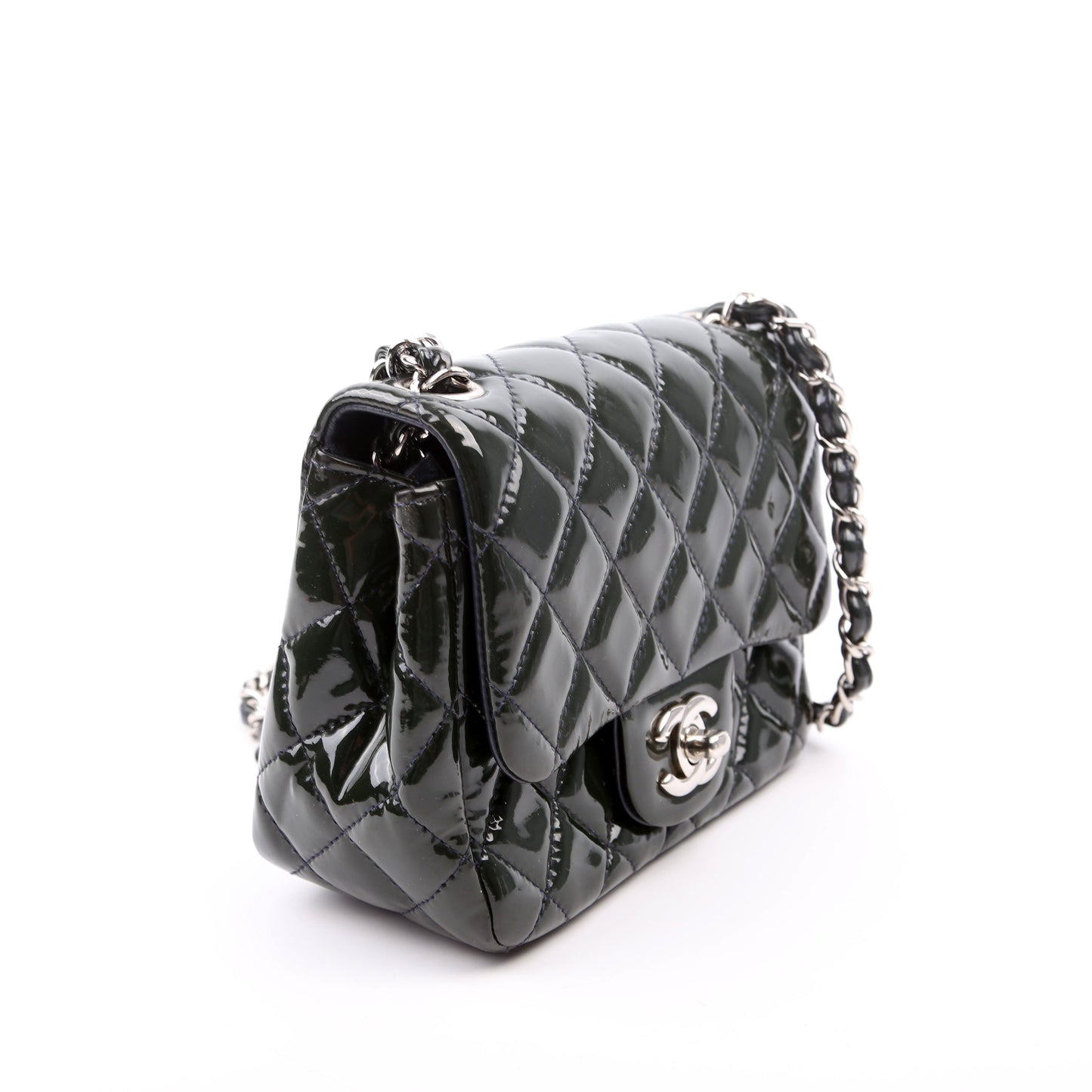 Chanel Classic Flap Square Patent 19M Green Mini Bag