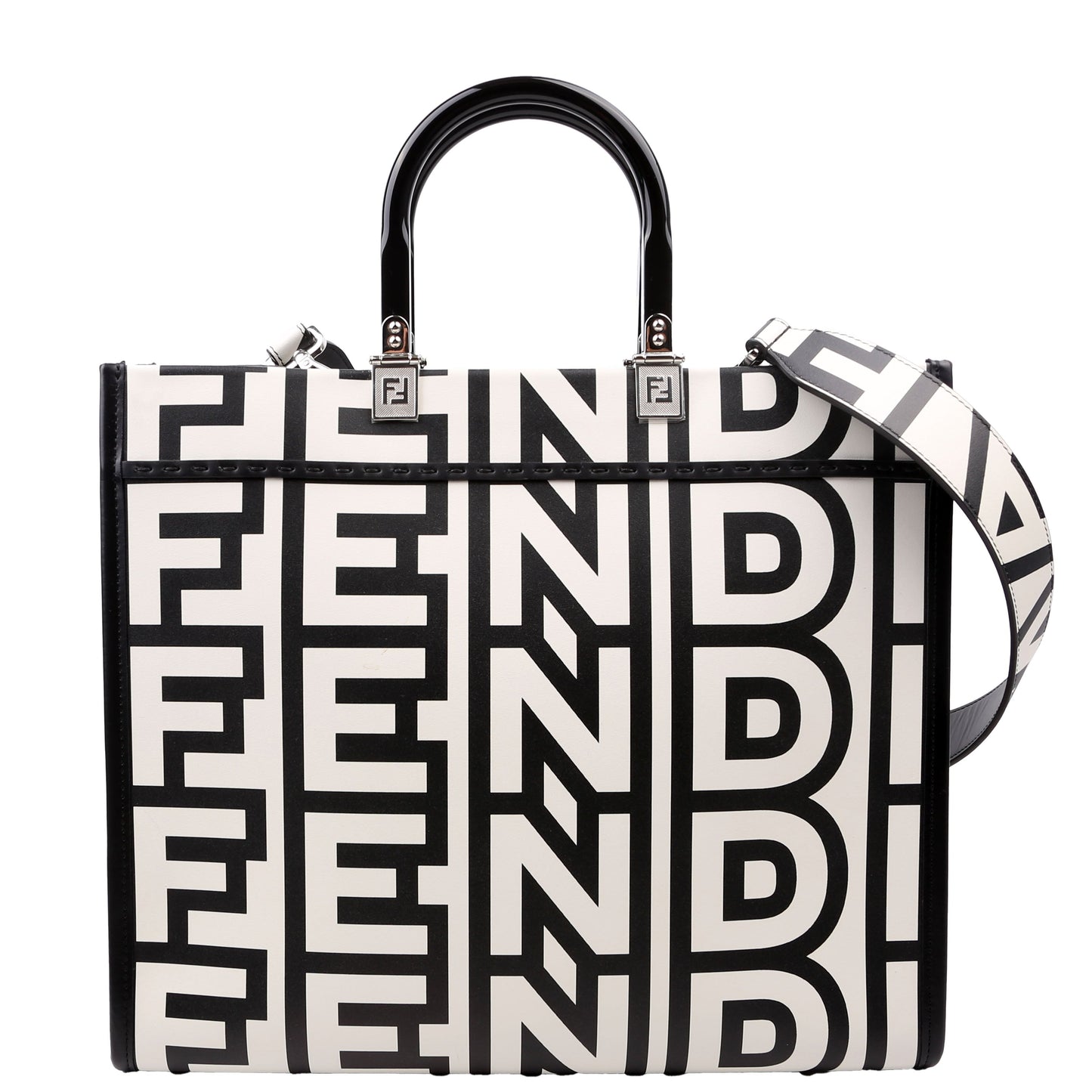 Fendi Marc Jacobs Sunshine Shopper Bag Leather Black White Travel Bag