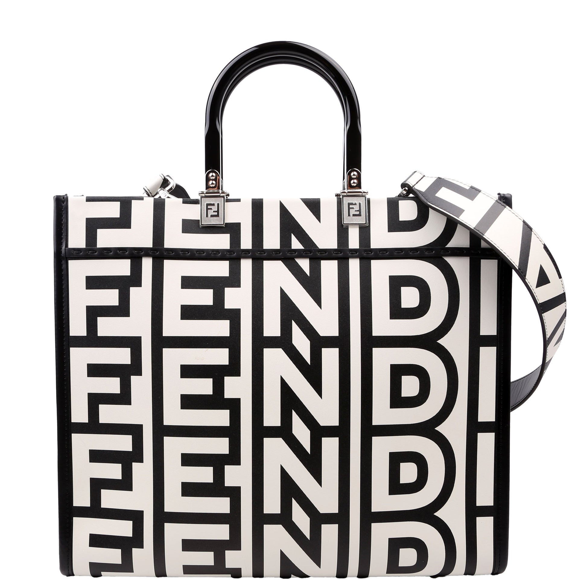 Fendi Marc Jacobs Sunshine Shopper Bag Leather Black White Travel Bag