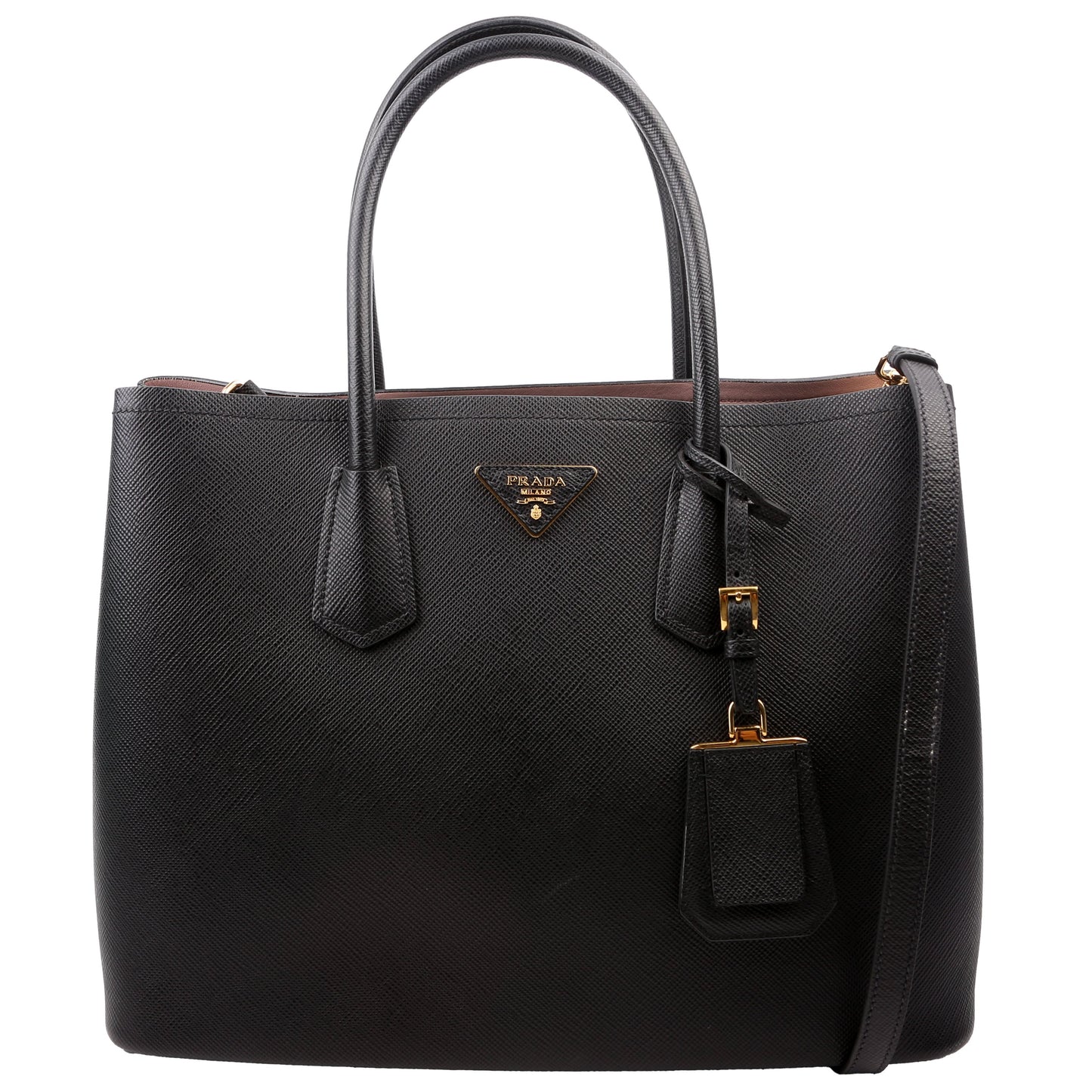 Prada Saffiano Cuir Double Bag Black Large Travel Bag