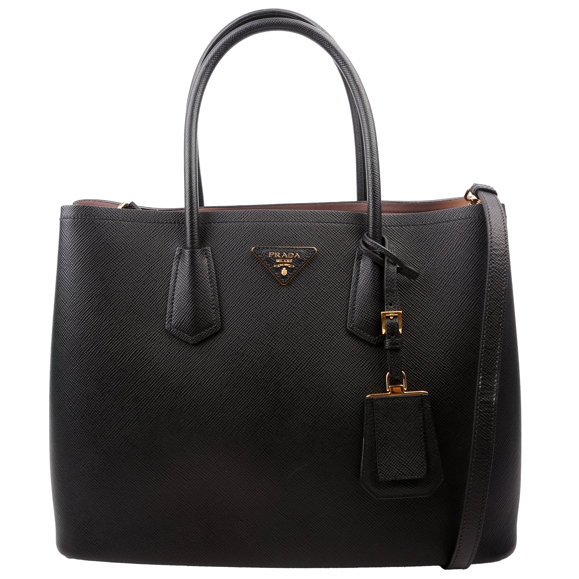Prada Saffiano Cuir Double Bag Black Large Travel Bag