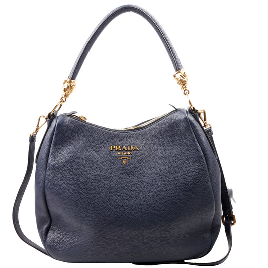 Prada Vitello Phenix Hobo Navy Bag Travel Bag