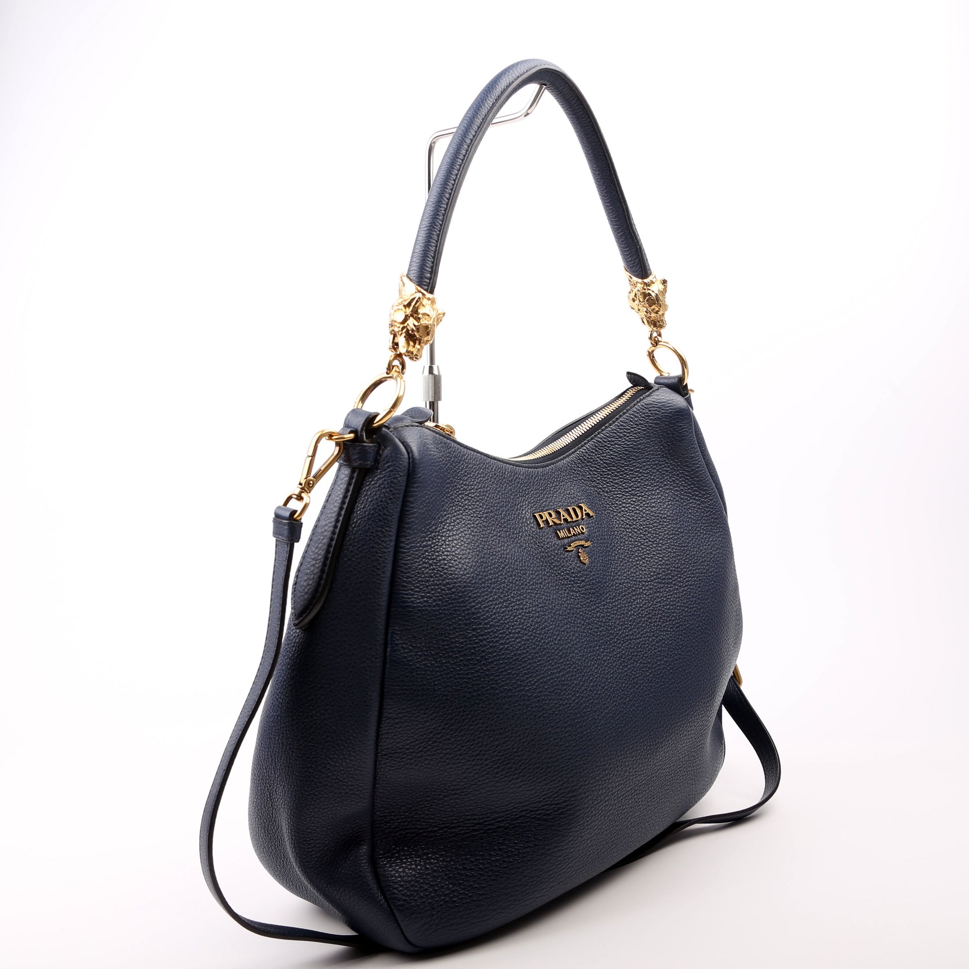 Prada Vitello Phenix Hobo Navy Bag Travel Bag