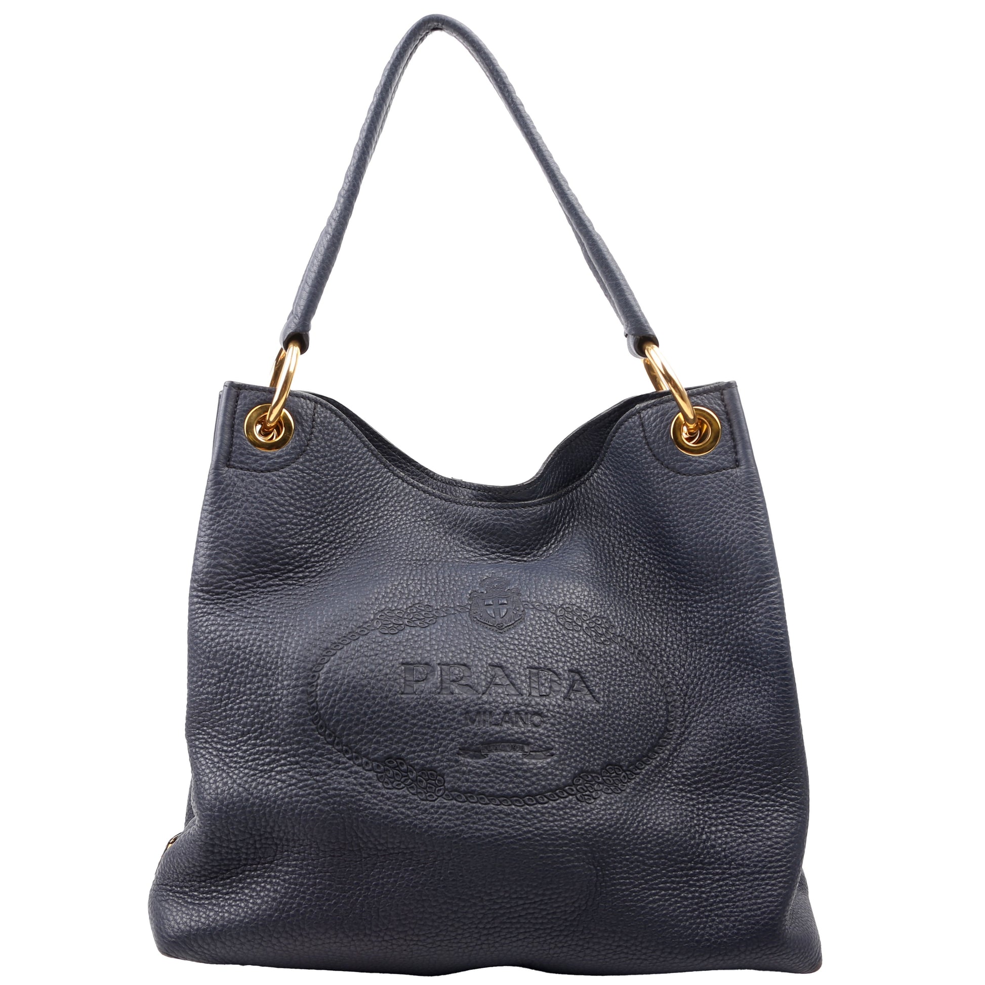 Prada Vitello Daino Phenix Hobo Navy Bag Travel Bag
