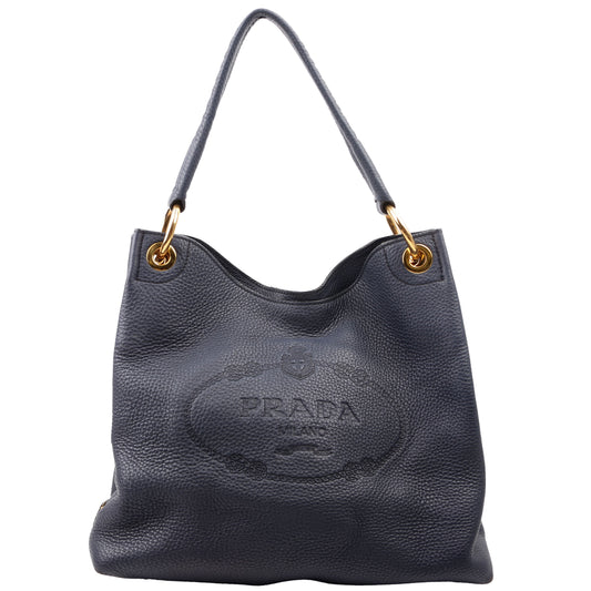 Prada Vitello Daino Phenix Hobo Navy Bag Travel Bag