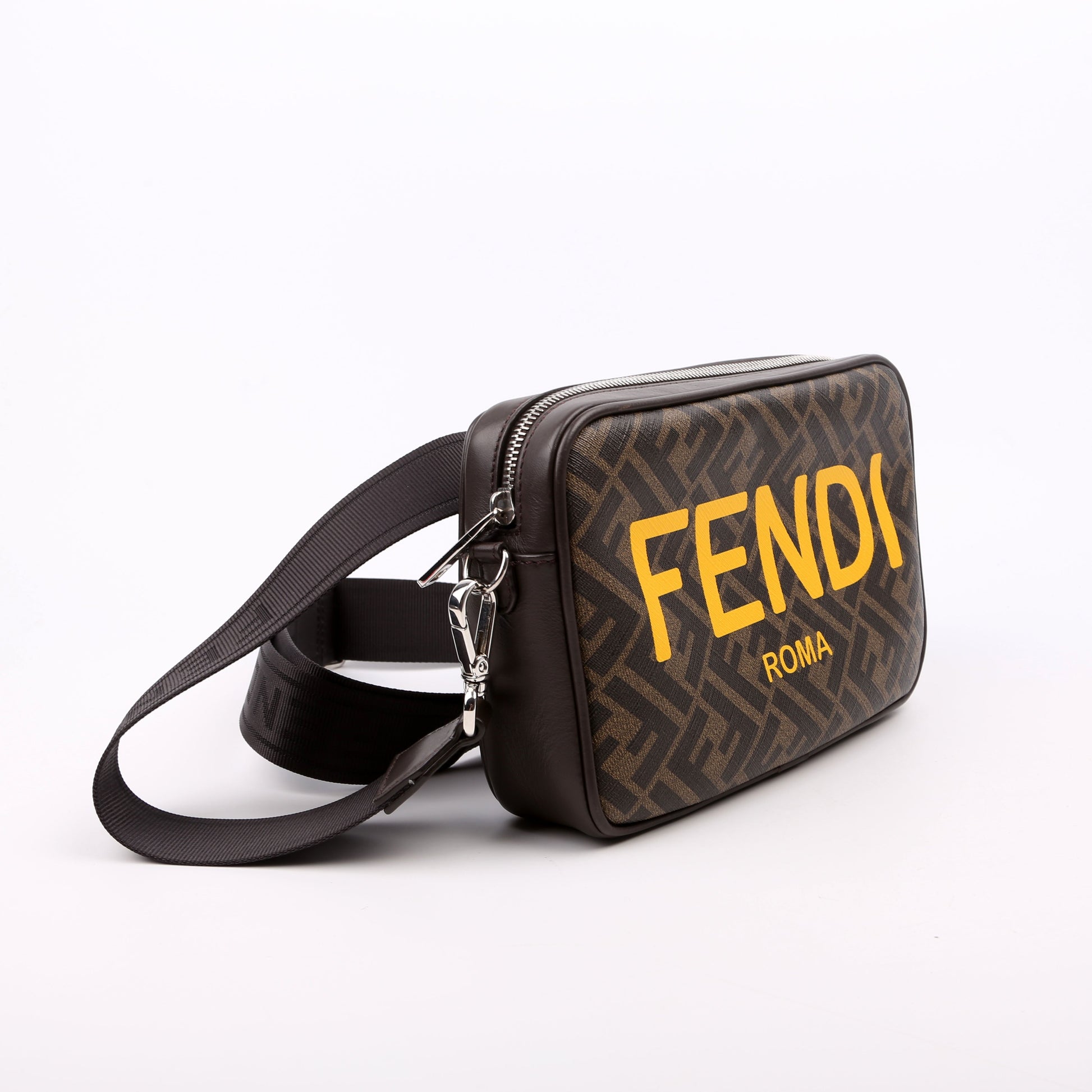 Fendi 7M0286 Zucca Roma Camera Case Bag Leather Brown Logo Travel Bag