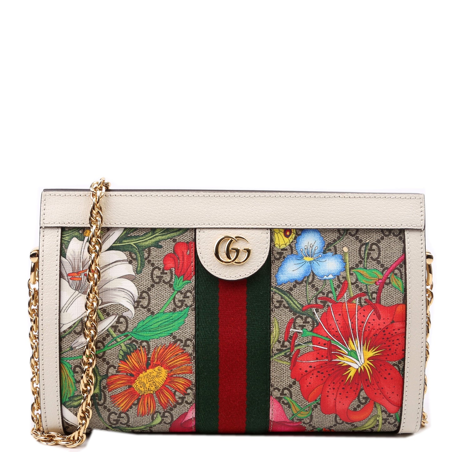 Gucci GG Supreme Flora Ophidia White Small Chain Travel Bag White 3