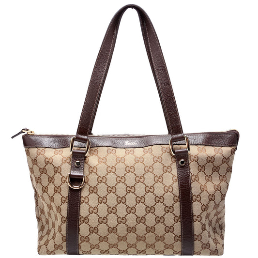 Gucci GG Abbey Canvas Brown Beige Tote Bag