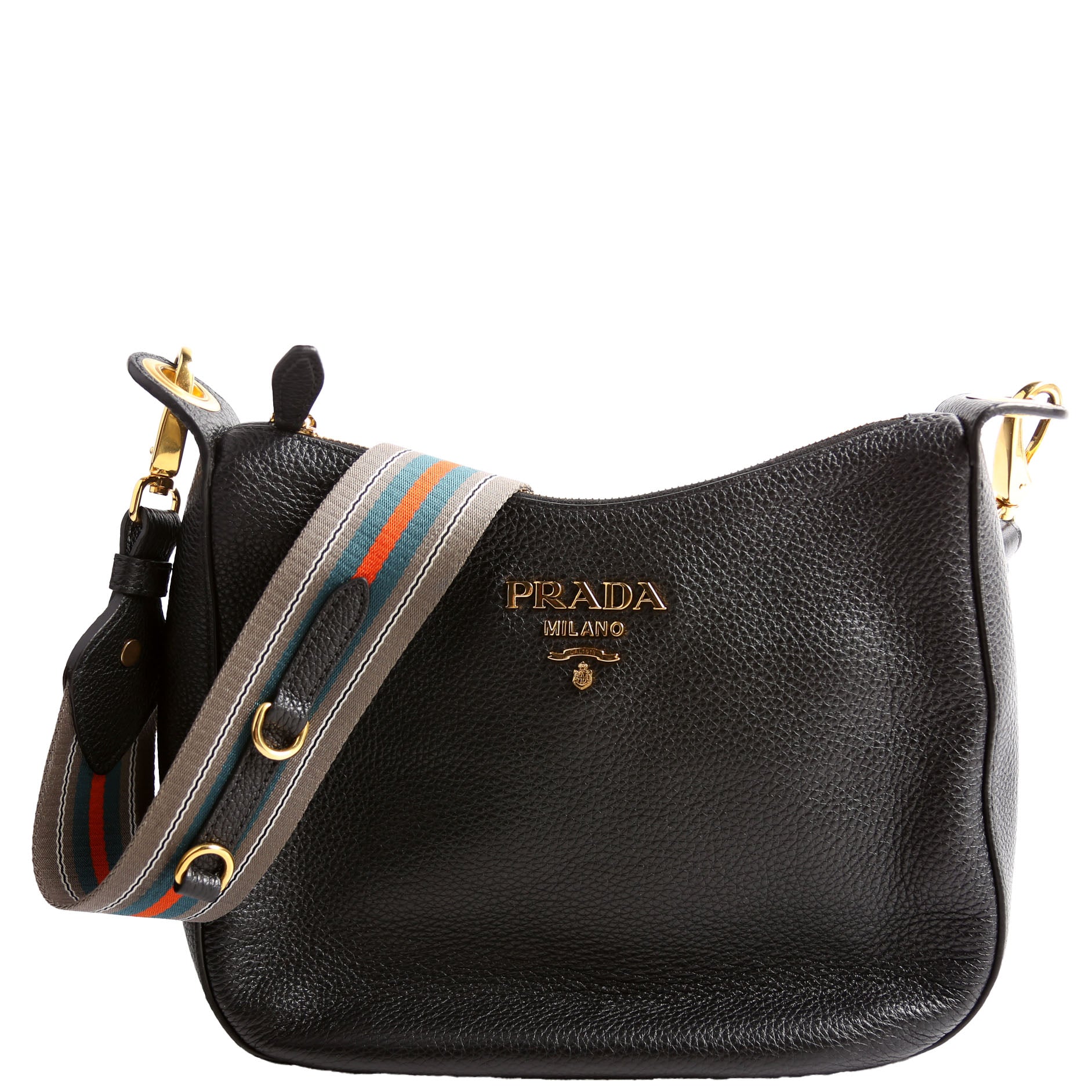 Prada Vitello Phenix Zip Messenger Hobo Bag Black Small Travel Bag
