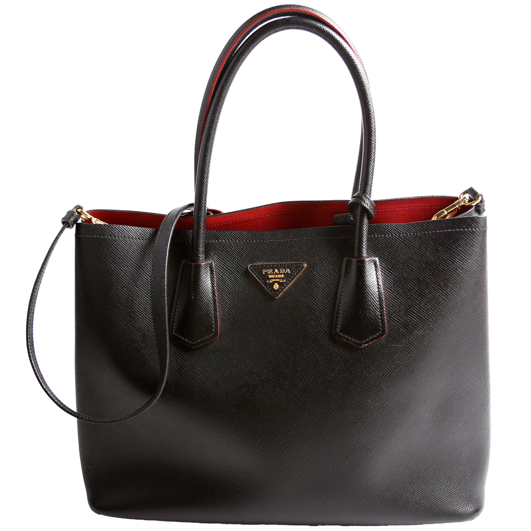 Prada Saffiano Cuir Double Tote Bag Black Medium