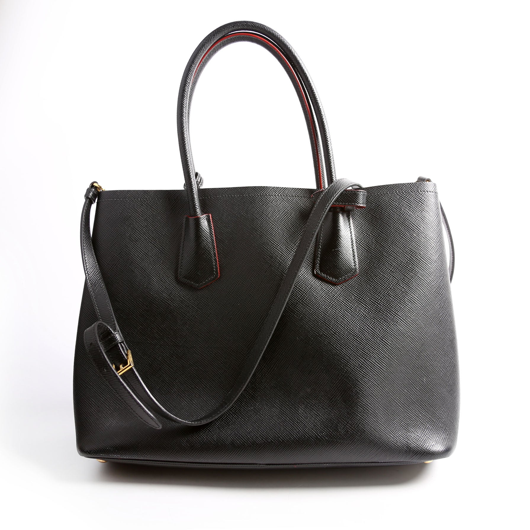 Prada Saffiano Cuir Double Tote Bag Black Medium