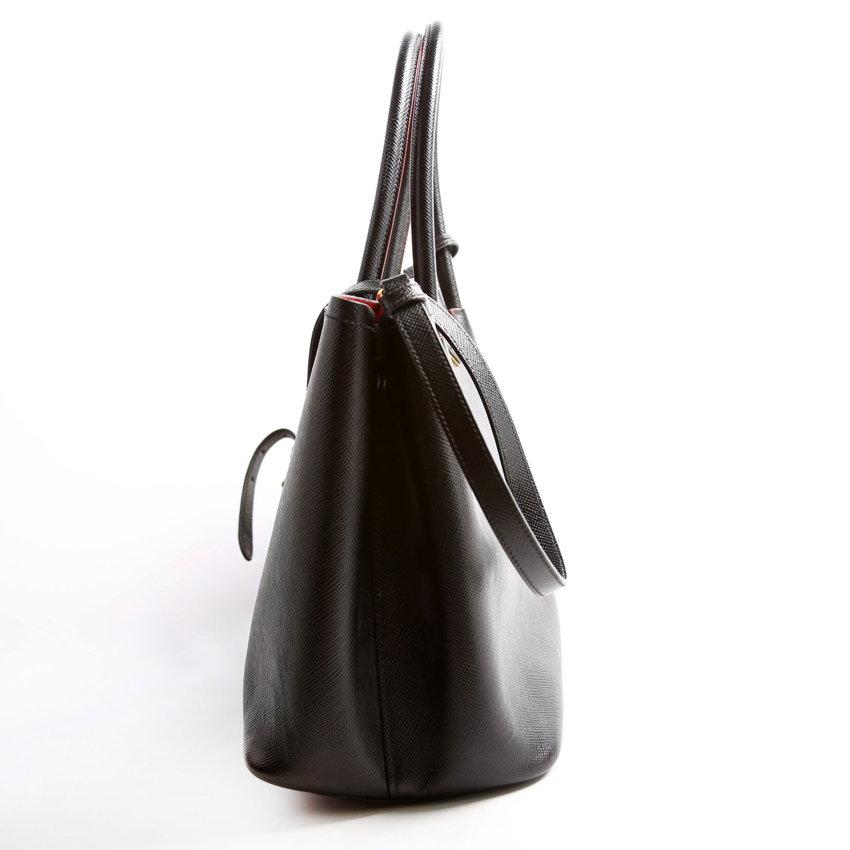 Prada Saffiano Cuir Double Tote Bag Black Medium