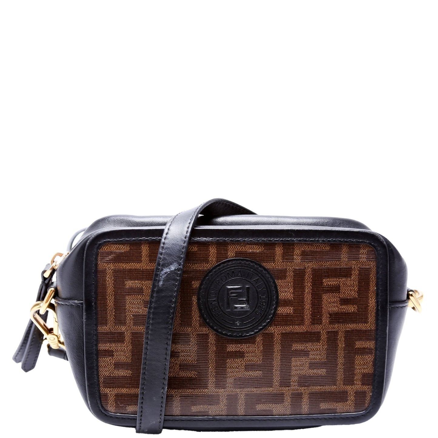 Fendi 8Bs019 Zucca Coated Camera Bag Canvas Brown Mini Travel Bag