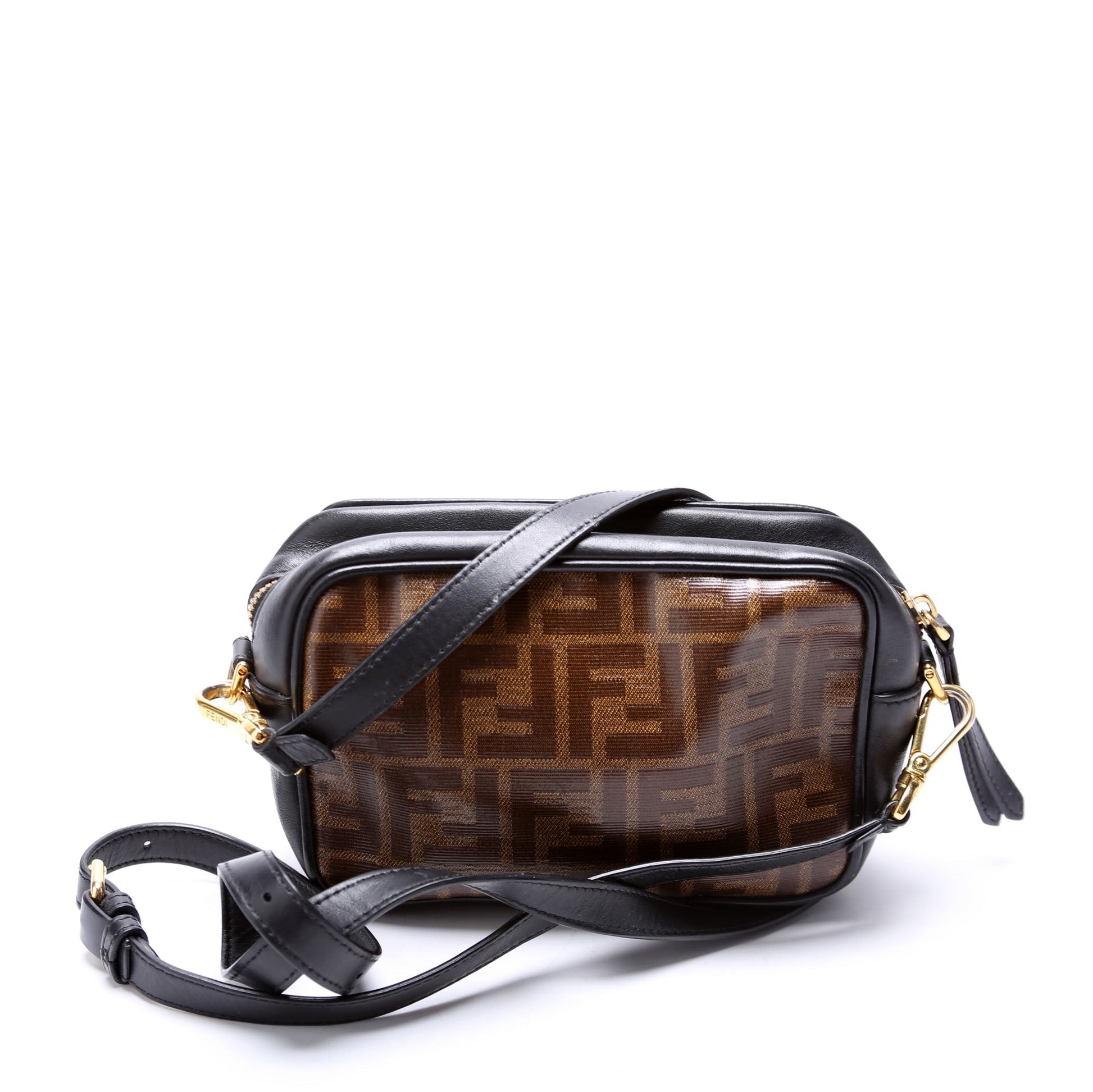 Fendi 8Bs019 Zucca Coated Camera Bag Canvas Brown Mini Travel Bag