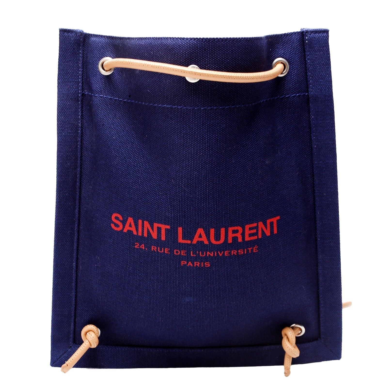 YSL Saint Laurent Saint Laurent Rive Gauche Backpack Linen Calfskin Blue Red