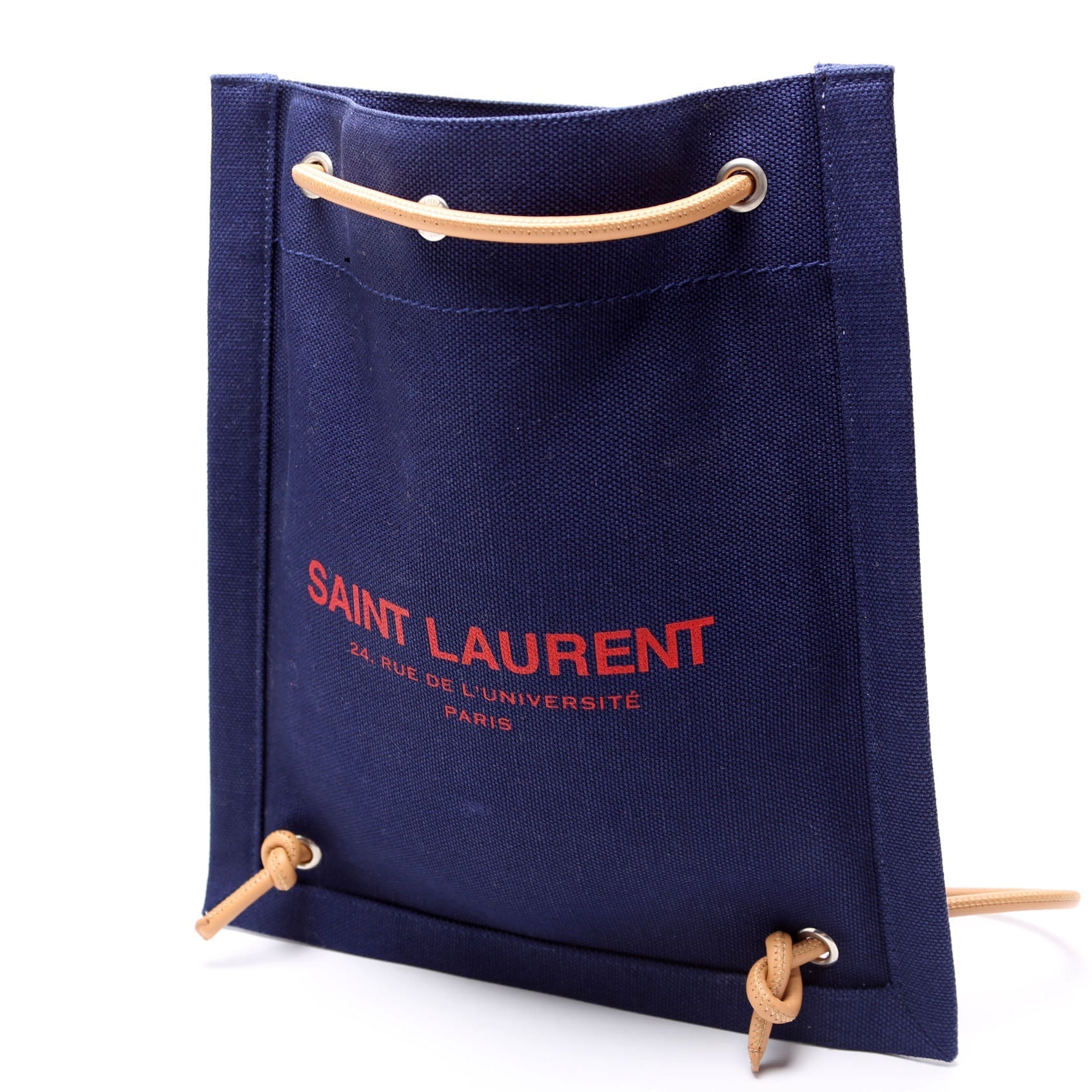 YSL Saint Laurent Saint Laurent Rive Gauche Backpack Linen Calfskin Blue Red