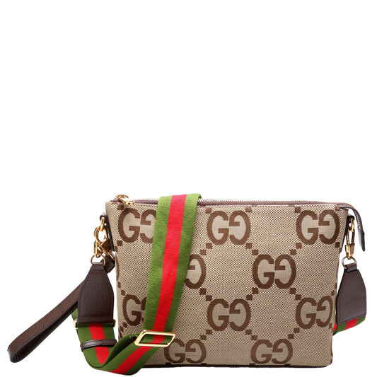 Gucci Jumbo GG Messenger Brown Red Green Gold Travel Bag