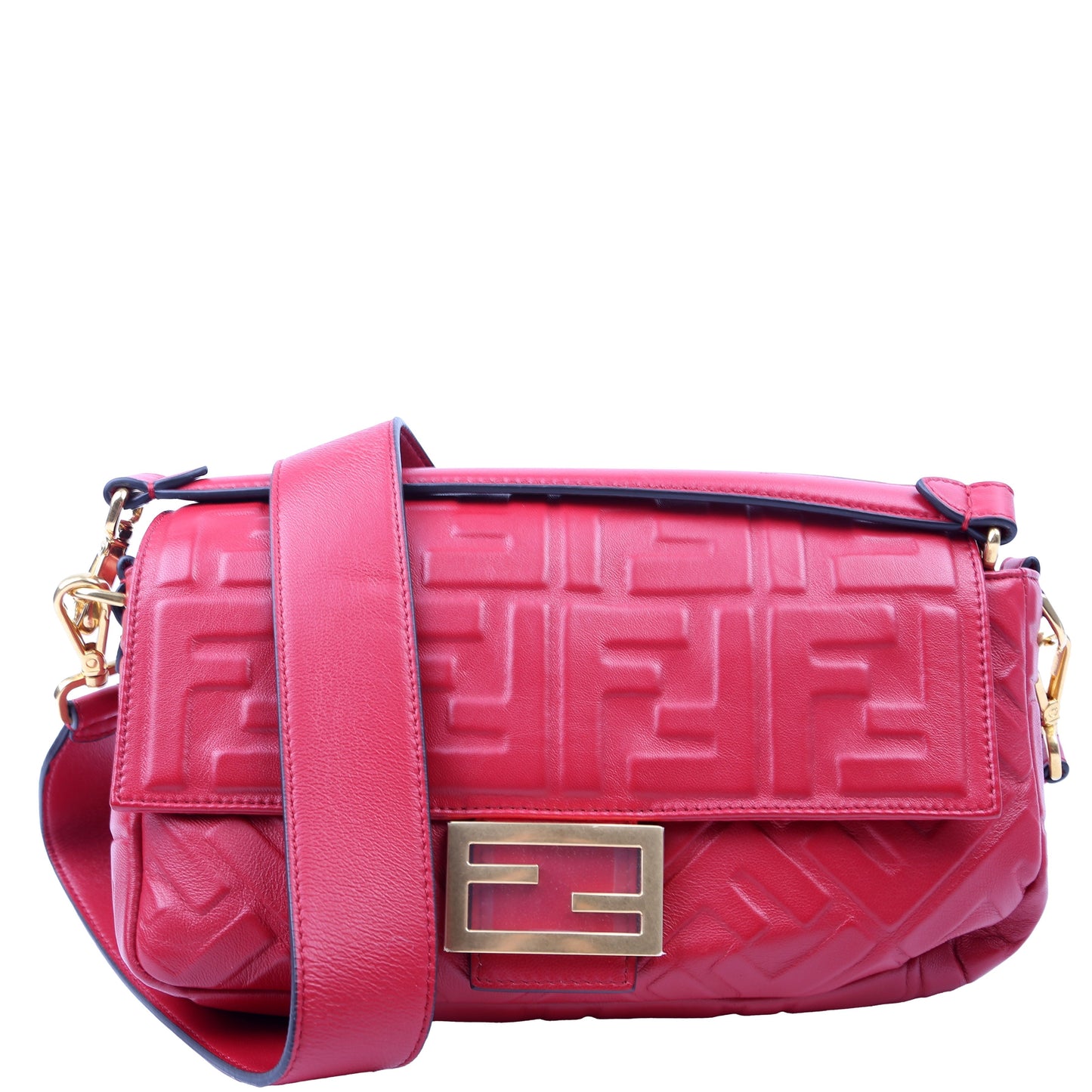 Fendi Baguette Ff Nappa Bag Red Embossed Shoulder Bag