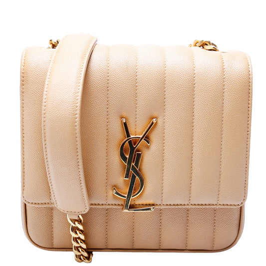 YSL Saint Laurent Saint Laurent Vicky Grain De Poudre Camel Medium Chain Travel Bag