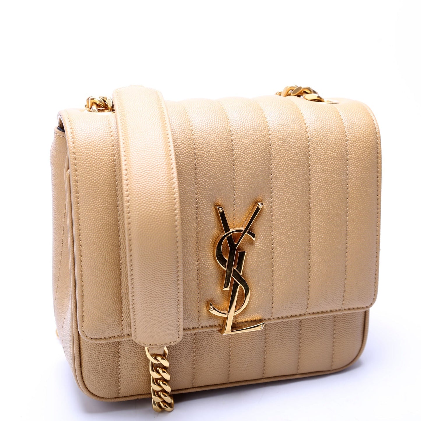 YSL Saint Laurent Saint Laurent Vicky Grain De Poudre Camel Medium Chain Travel Bag