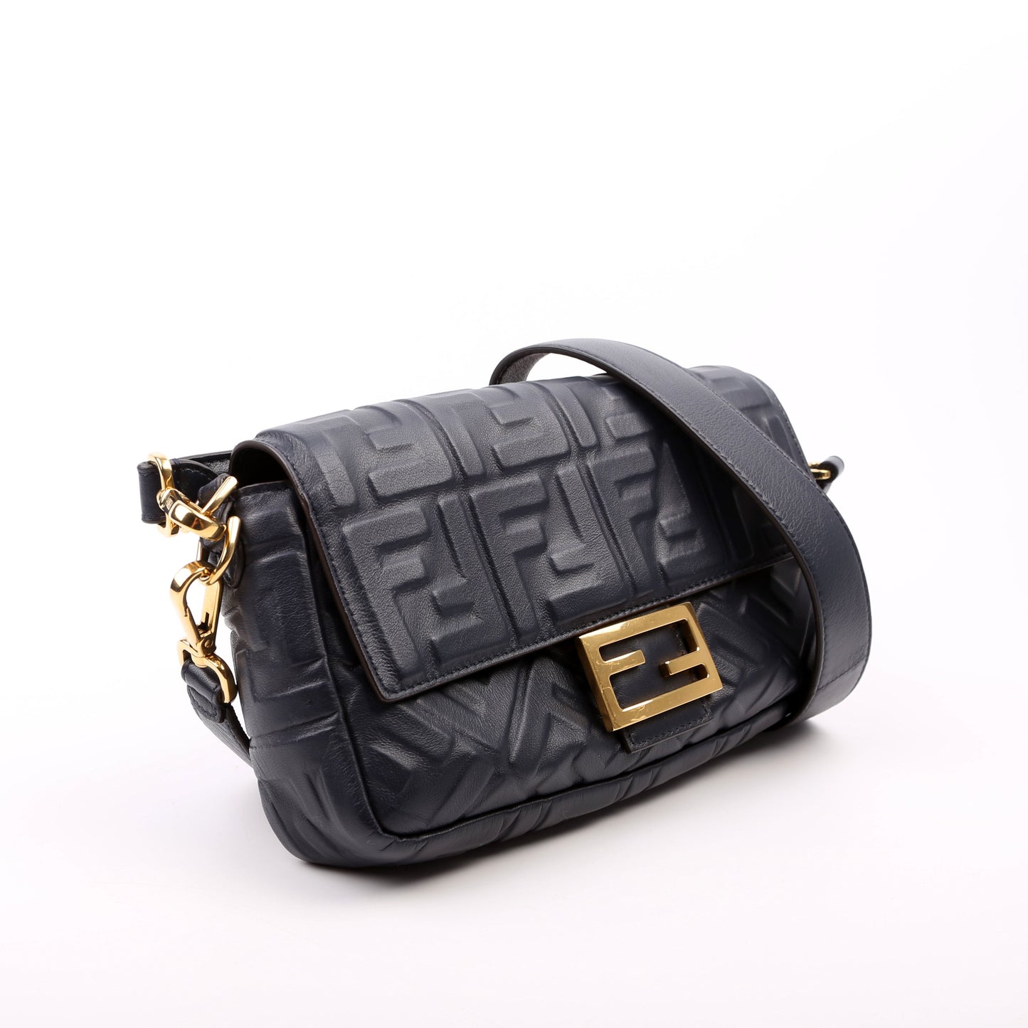 Fendi 8Br600Uette Ff Nappa Bag Blue Embossed Travel Bag