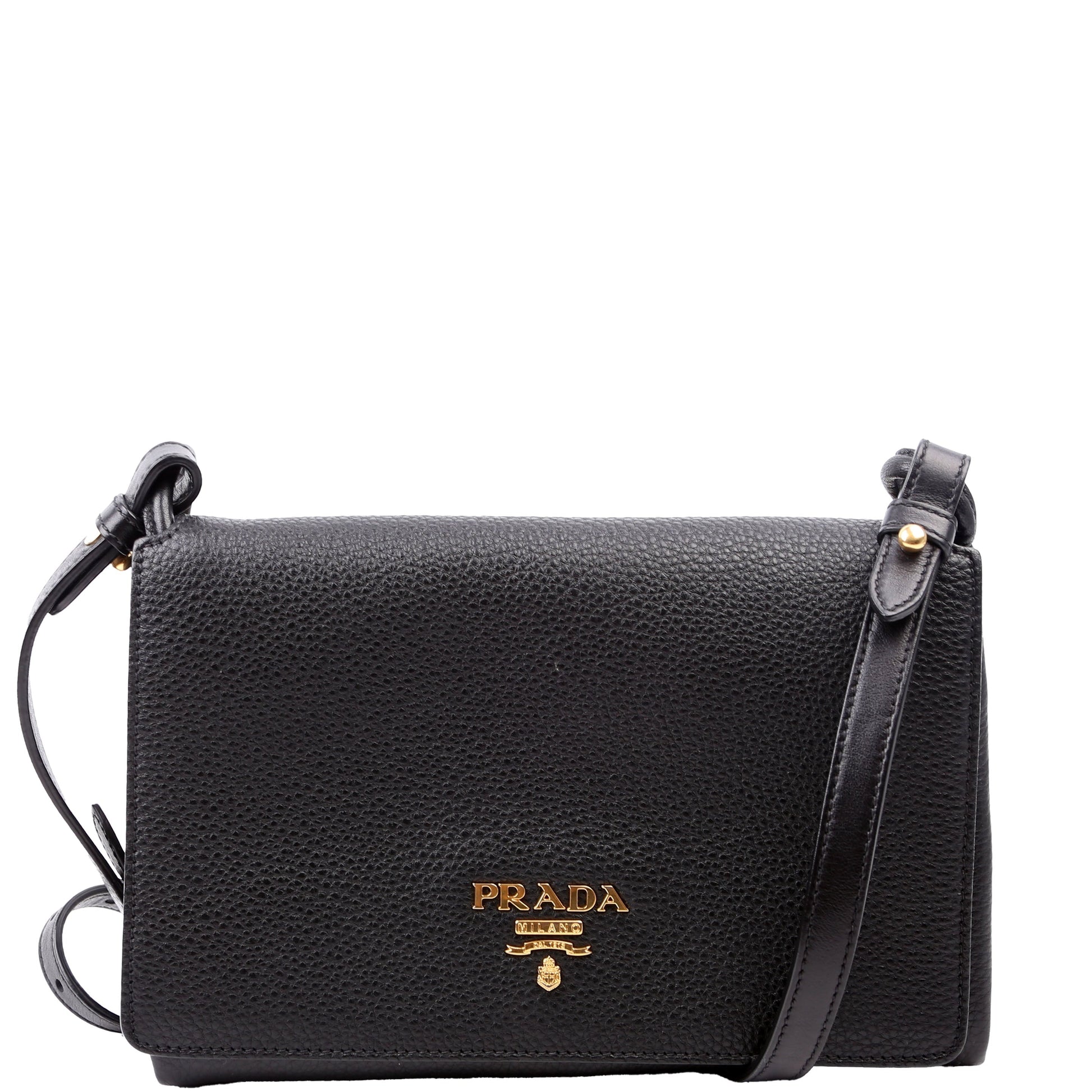 Prada Vitello Daino Zip Crossbody Bag Leather Black