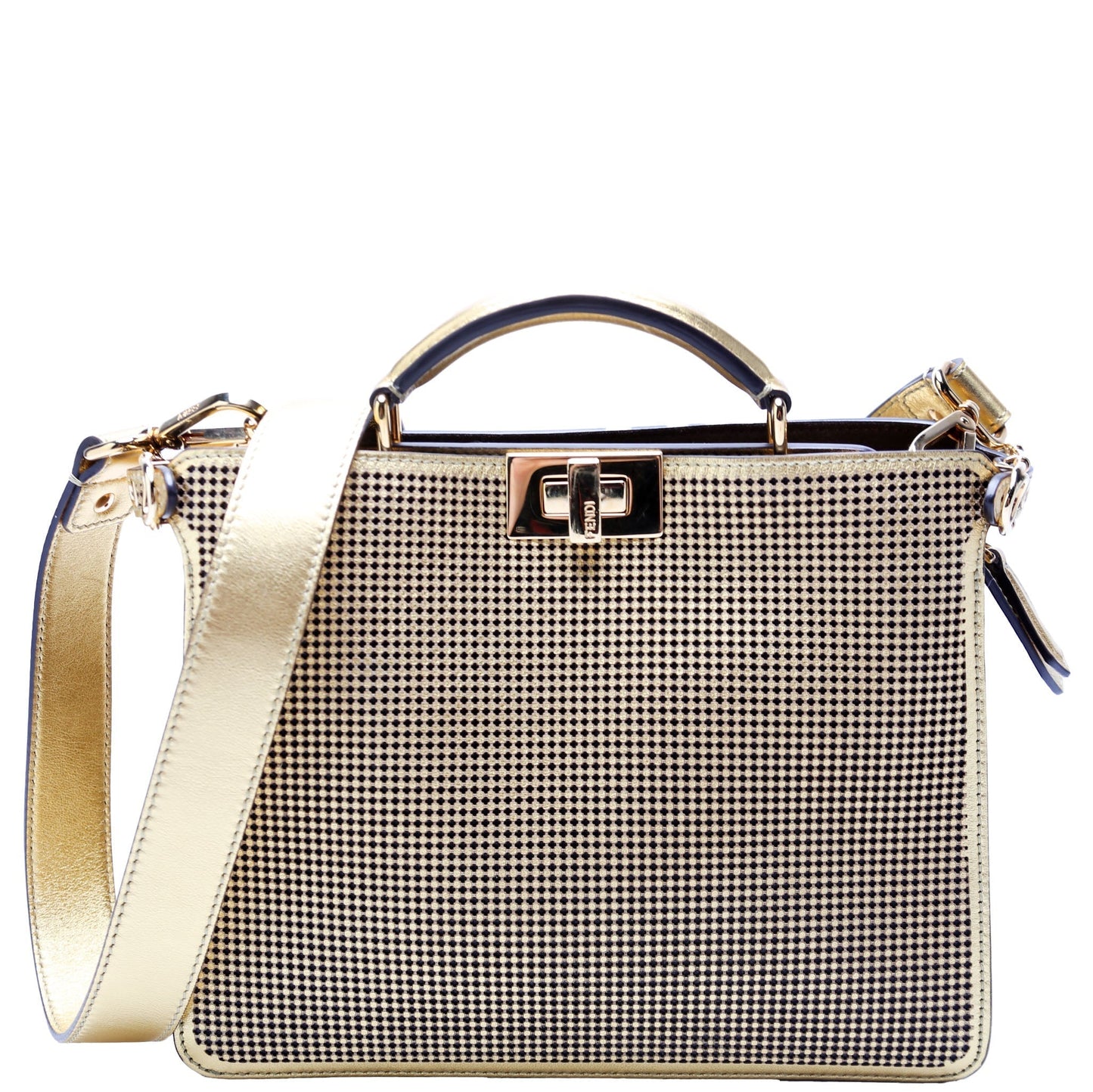 Fendi Fendance Peekaboo See Metallic Meidum Bag Gold Travel Bag