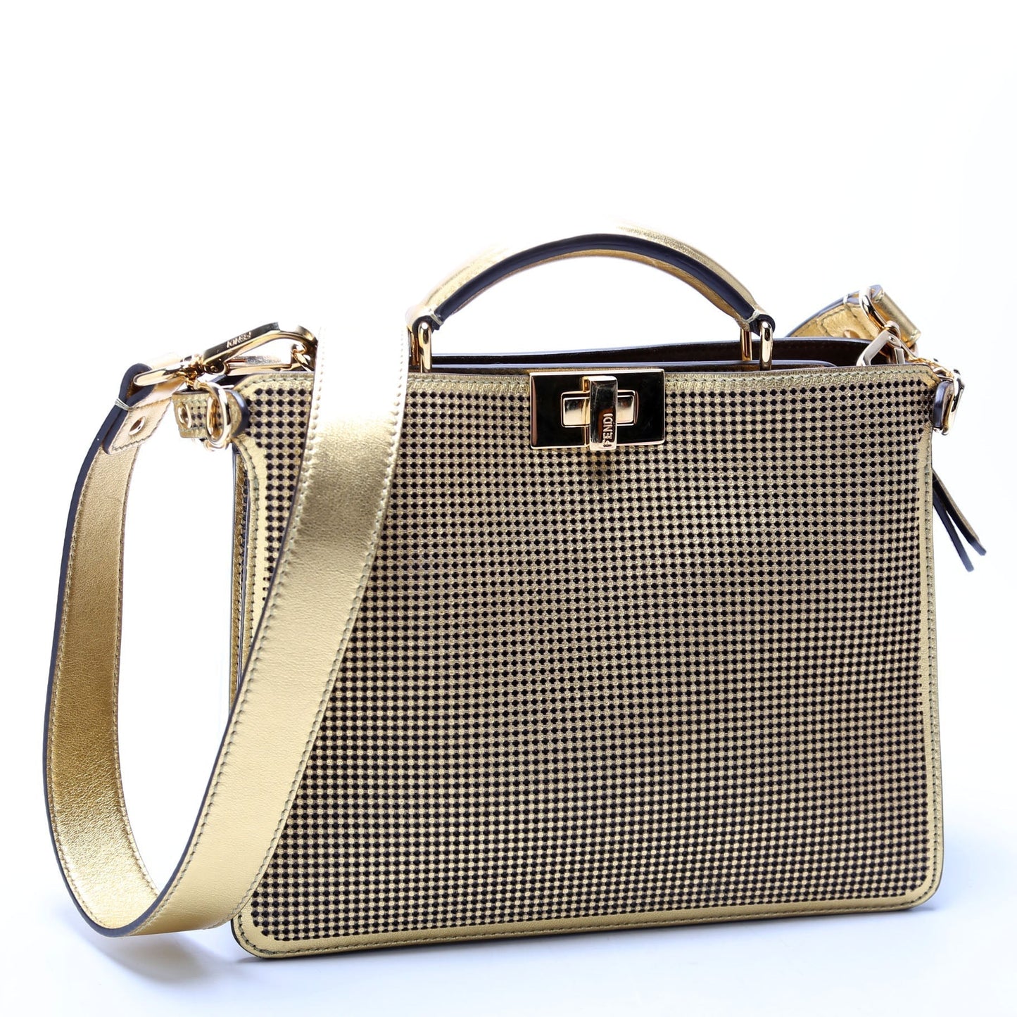Fendi Fendance Peekaboo See Metallic Meidum Bag Gold Travel Bag