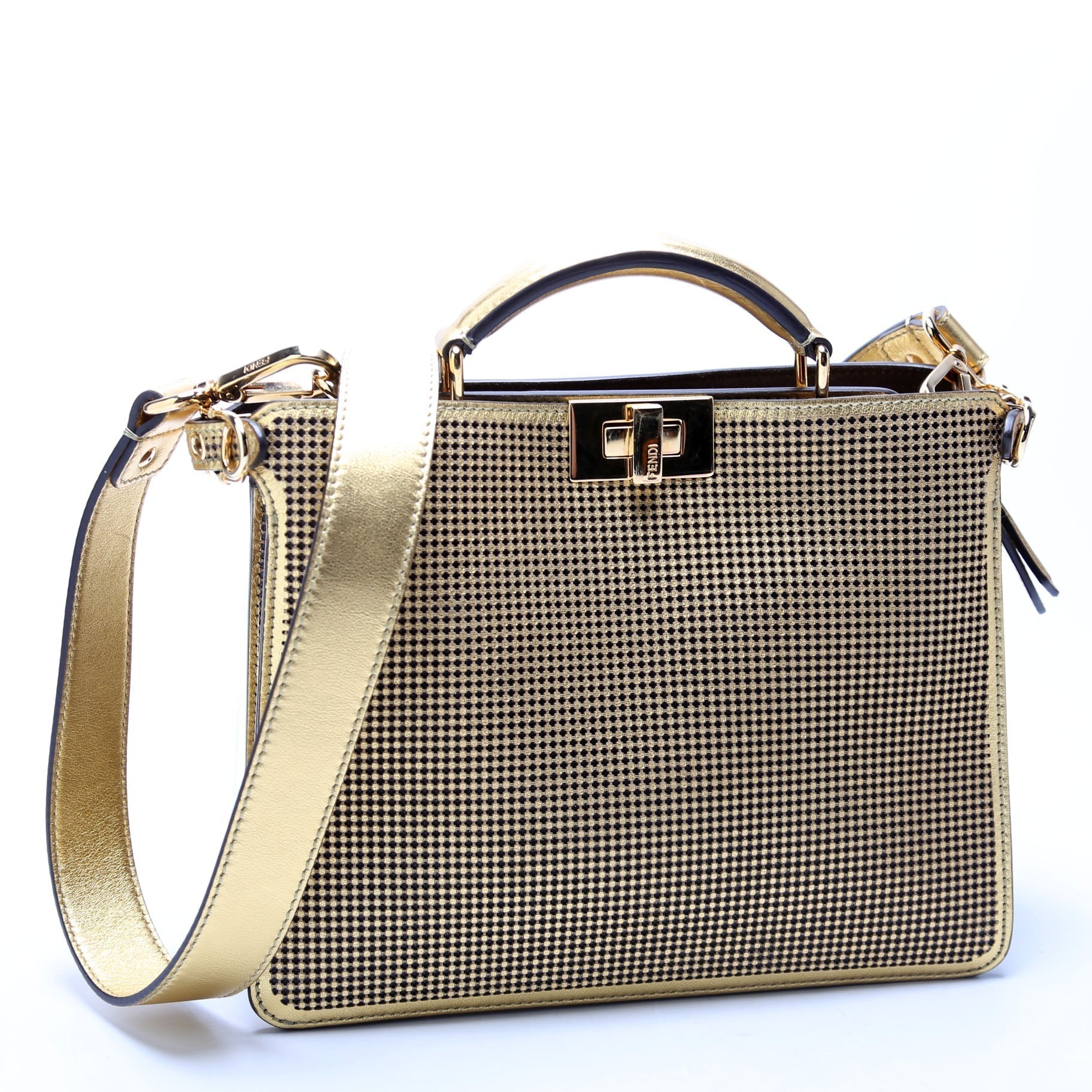Fendi Fendance Peekaboo See Metallic Meidum Bag Gold Travel Bag