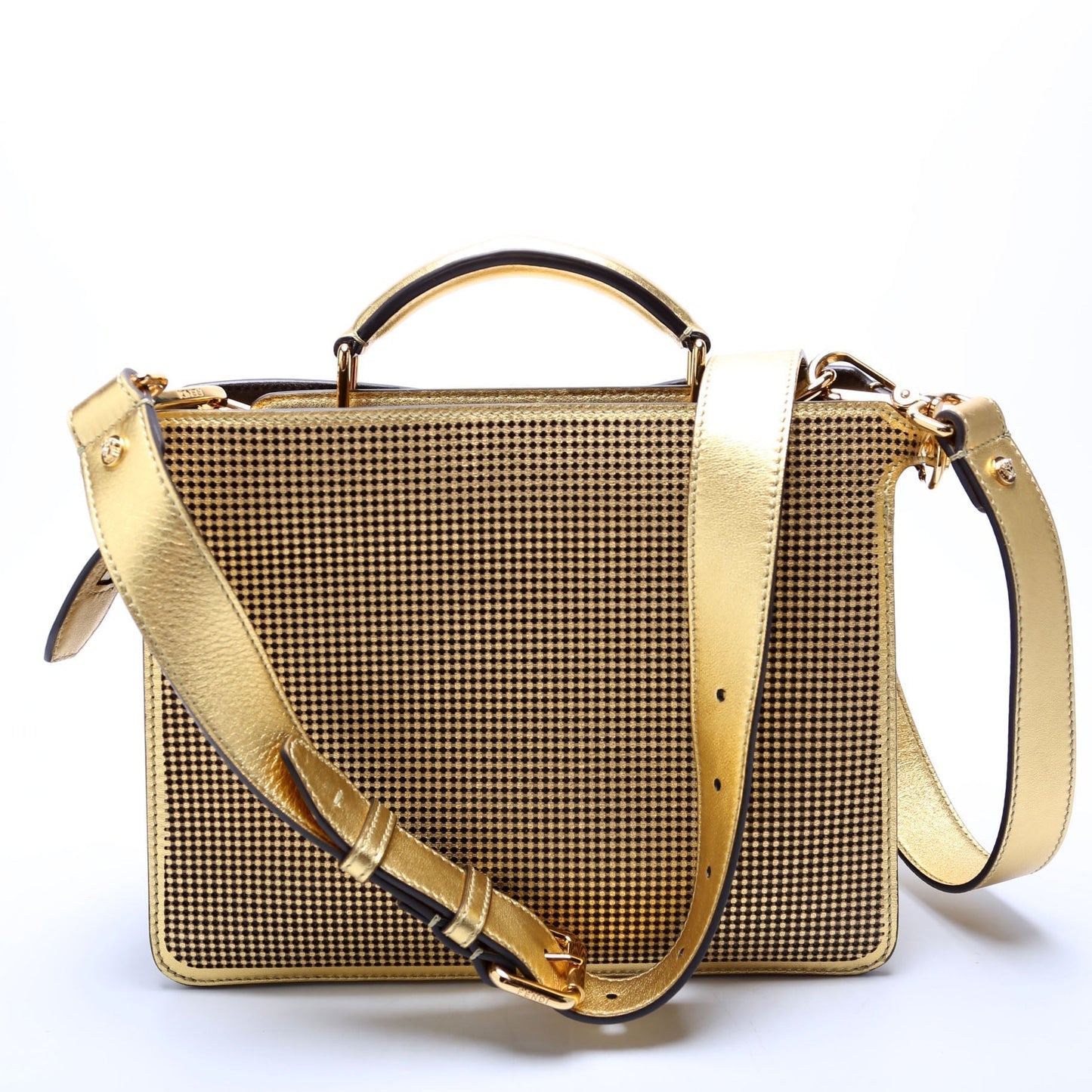Fendi Fendance Peekaboo See Metallic Meidum Bag Gold Travel Bag