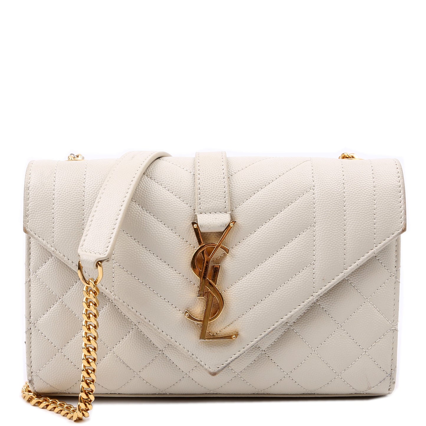YSL Saint Laurent Envelope Triquilt Bag White Small Travel Bag