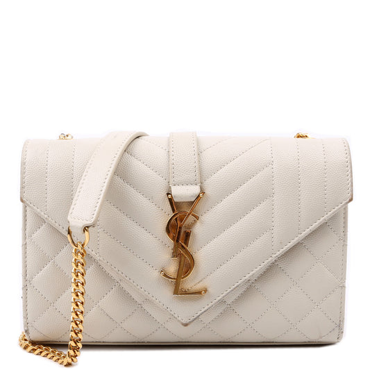 YSL Saint Laurent Envelope Triquilt Bag White Small Travel Bag