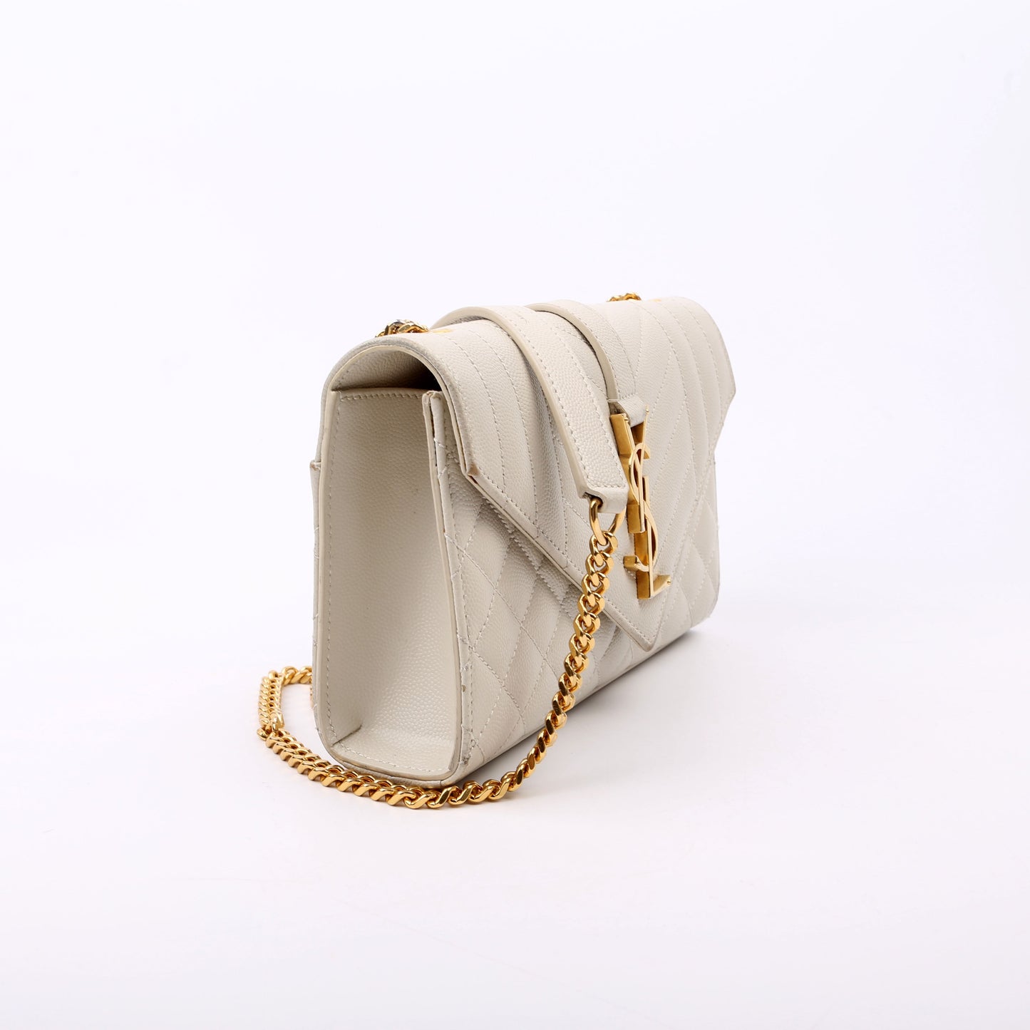 YSL Saint Laurent Envelope Triquilt Bag White Small Travel Bag
