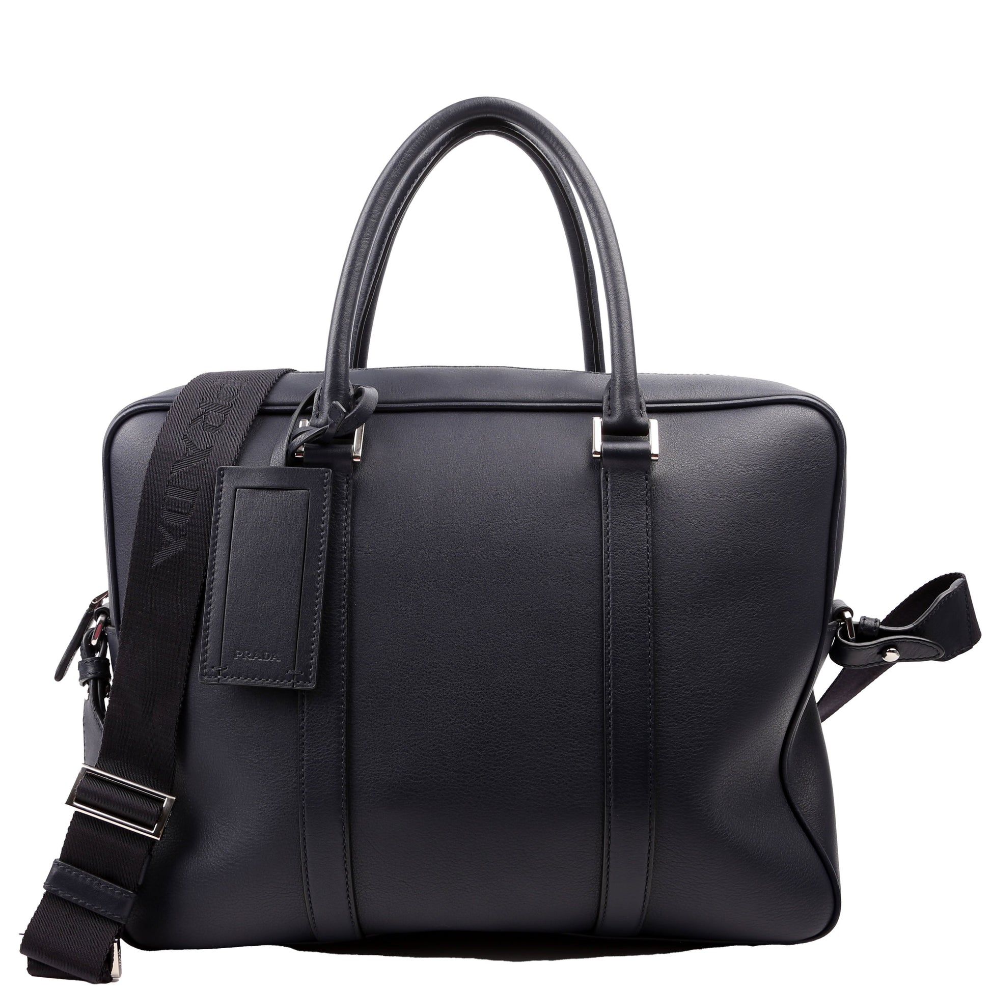 Prada Business Way Bag Leather Blue Travel Bag