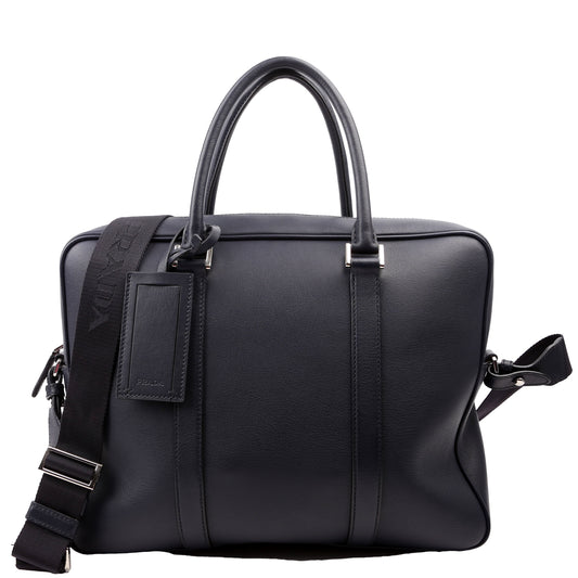 Prada Business Way Bag Leather Blue Travel Bag