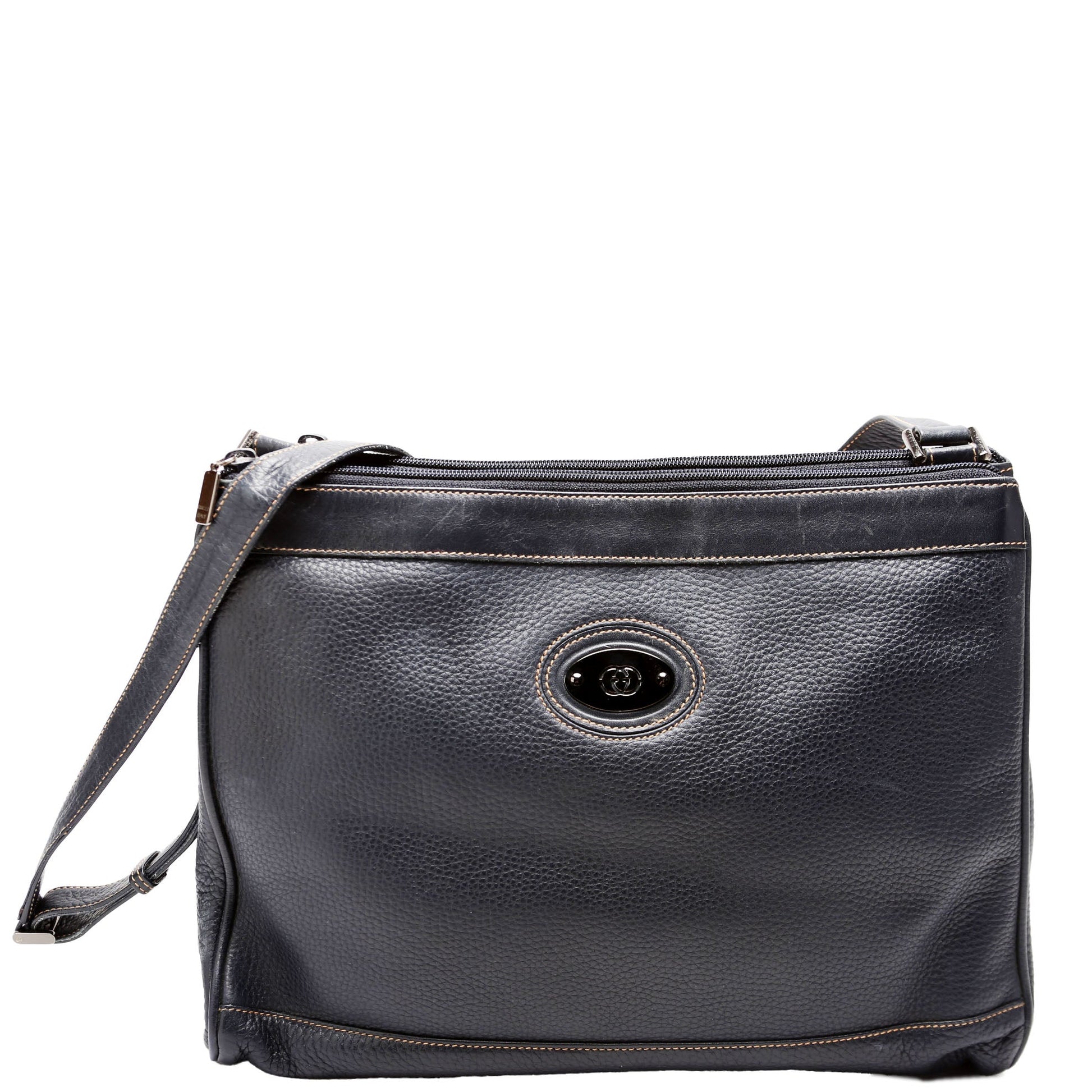 Gucci 001 110 Interlocking G Calfskin Navy Shoulder Bag