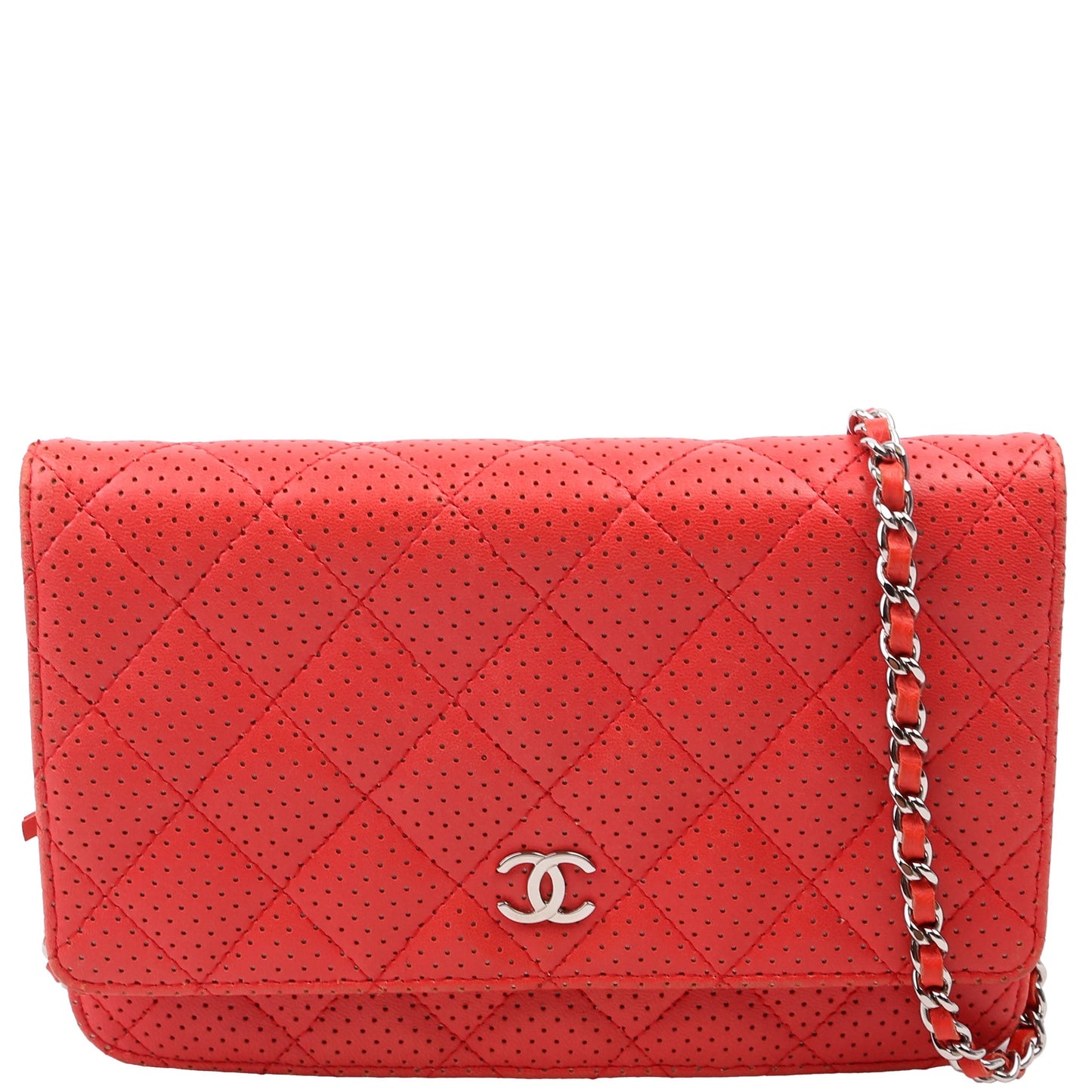 Chanel WOC Perforated 11M Coral Leather Clutch Bag