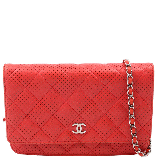 Chanel WOC Perforated 11M Coral Leather Clutch Bag