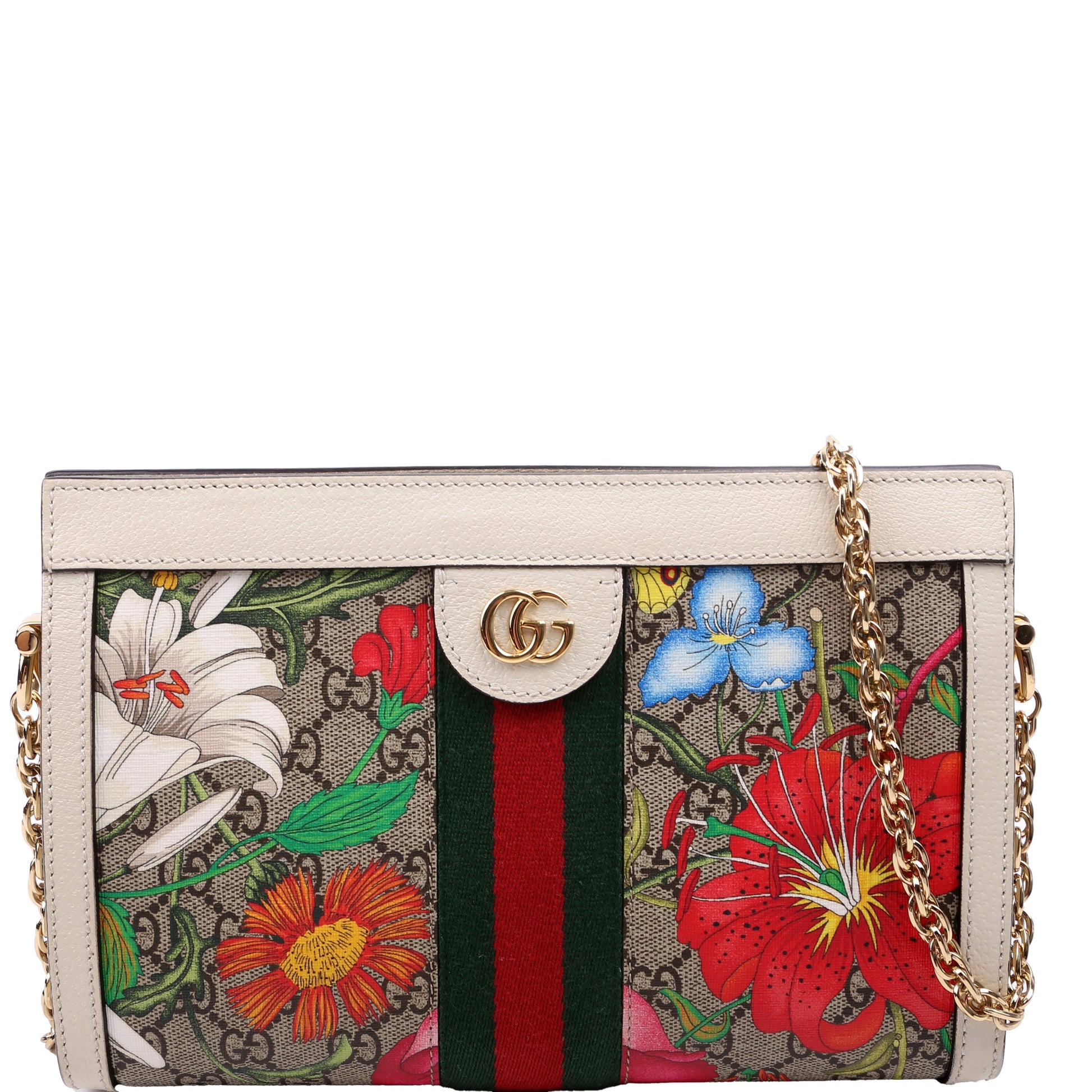 Gucci GG Supreme Flora Ophidia White Small Chain Travel Bag White 4