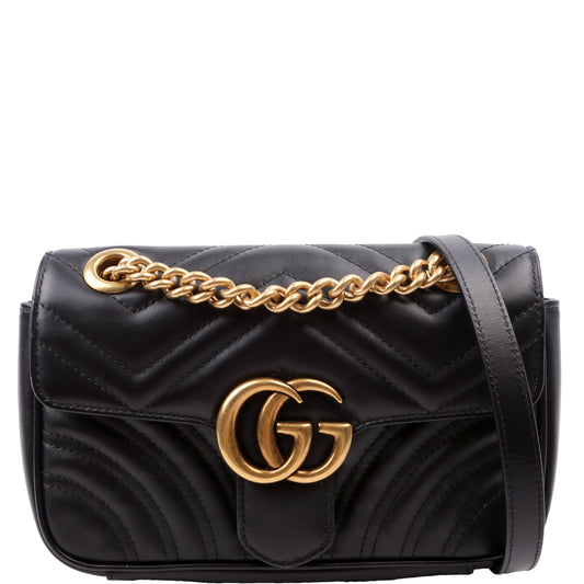 Gucci Marmont Leather Black Mini Flap Shoulder Bag Black 5
