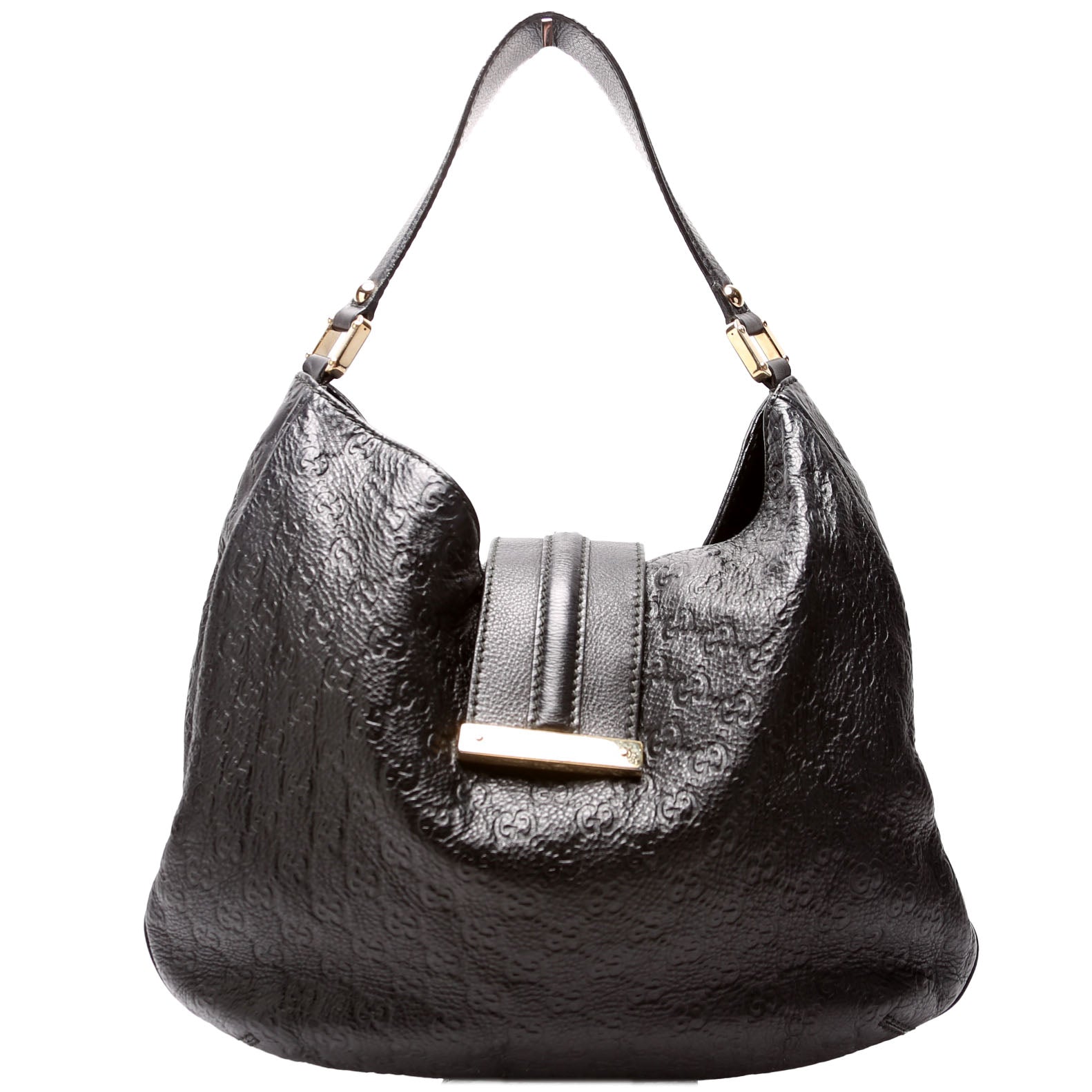 Gucci GG Leather Black Large Shoulder Bag