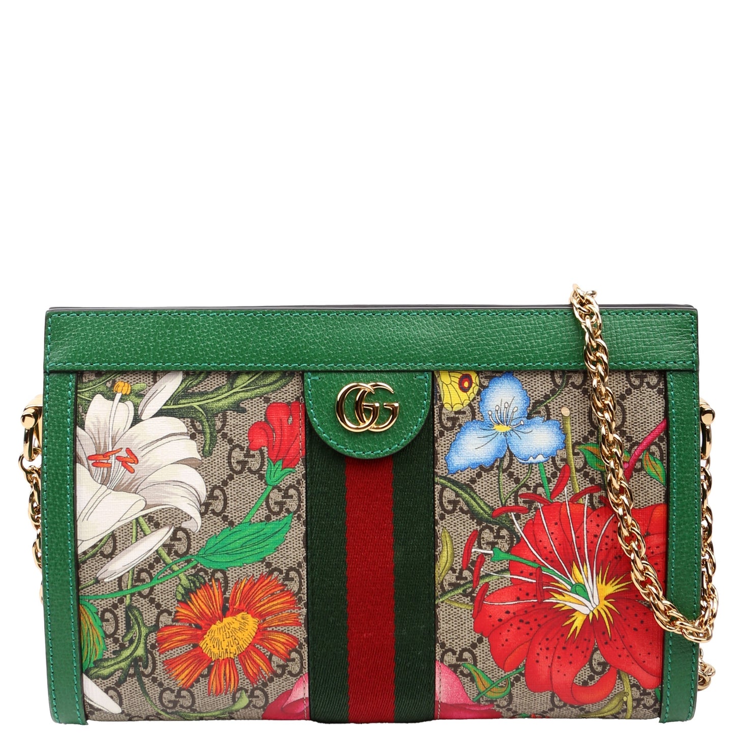 Gucci GG Supreme Flora Ophidia Green Small Chain Travel Bag