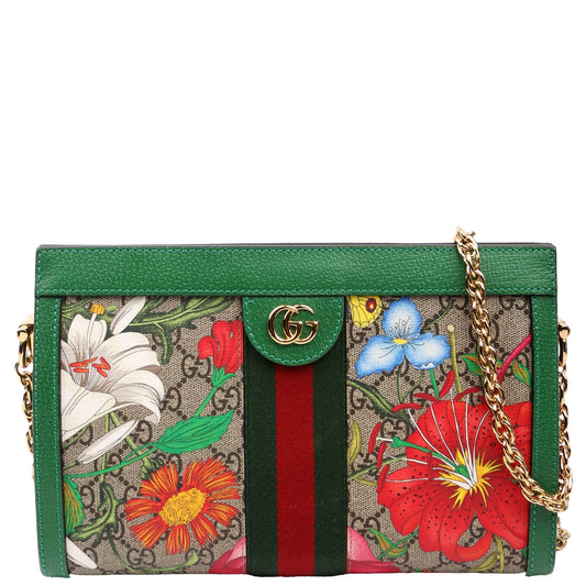 Gucci GG Supreme Flora Ophidia Green Small Chain Travel Bag