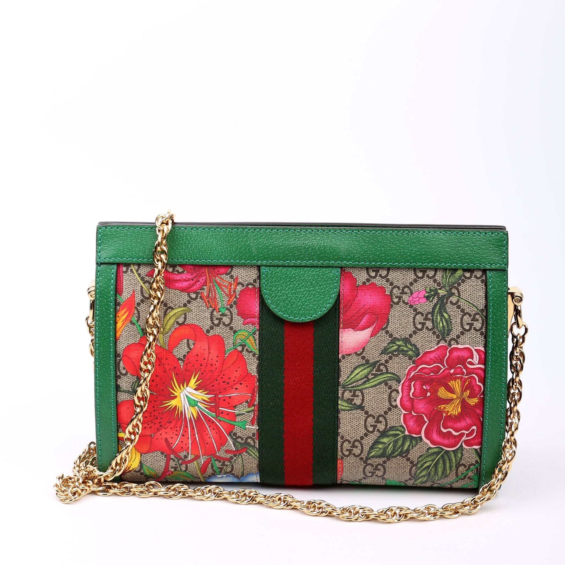 Gucci GG Supreme Flora Ophidia Green Small Chain Travel Bag