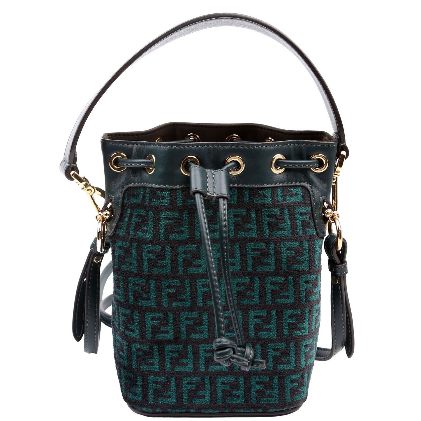 Fendi 8Bs010 Mon Tresor Ff Bag Leather Canvas Green Bucket Bag