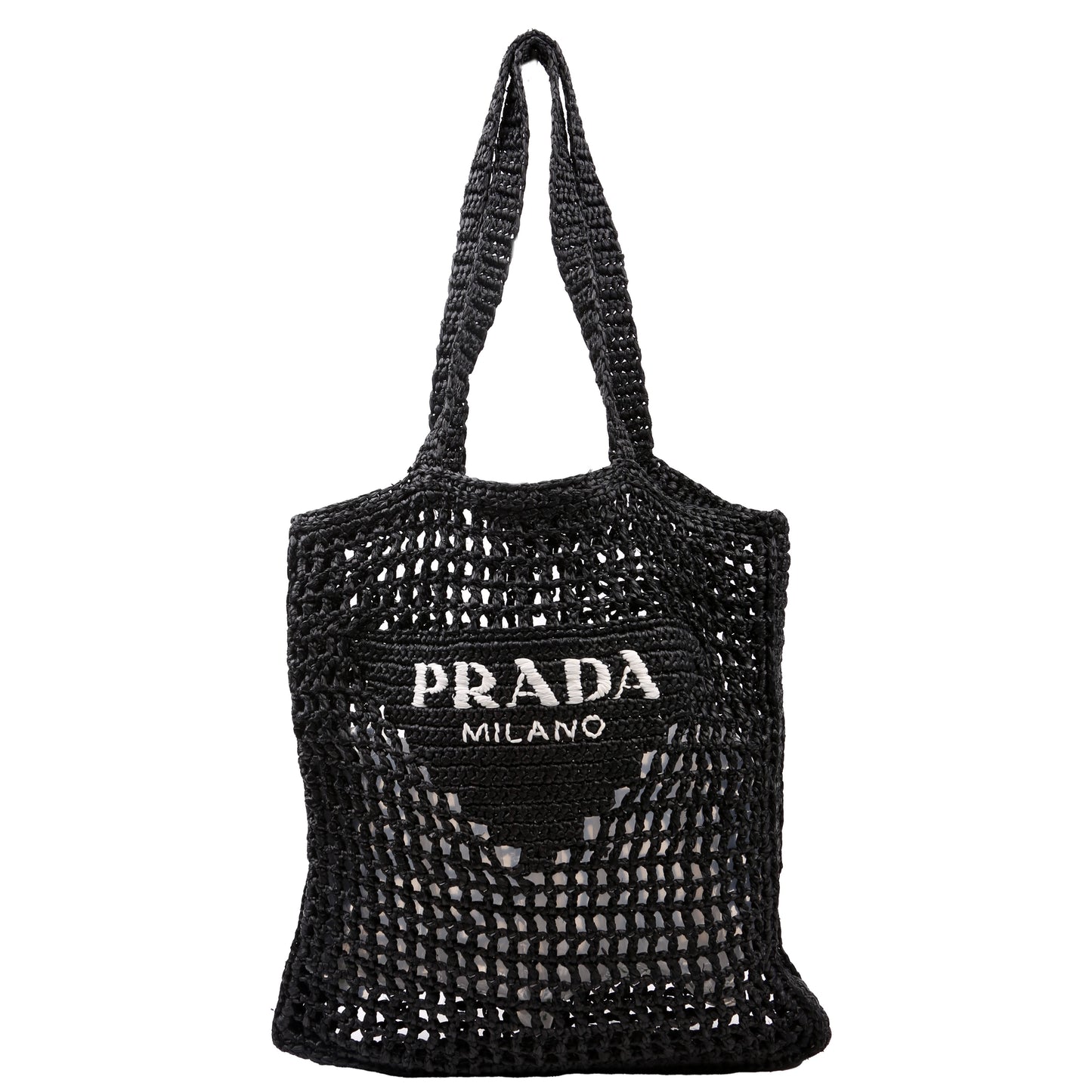 Prada Crochet Tote Bag Raffia Black