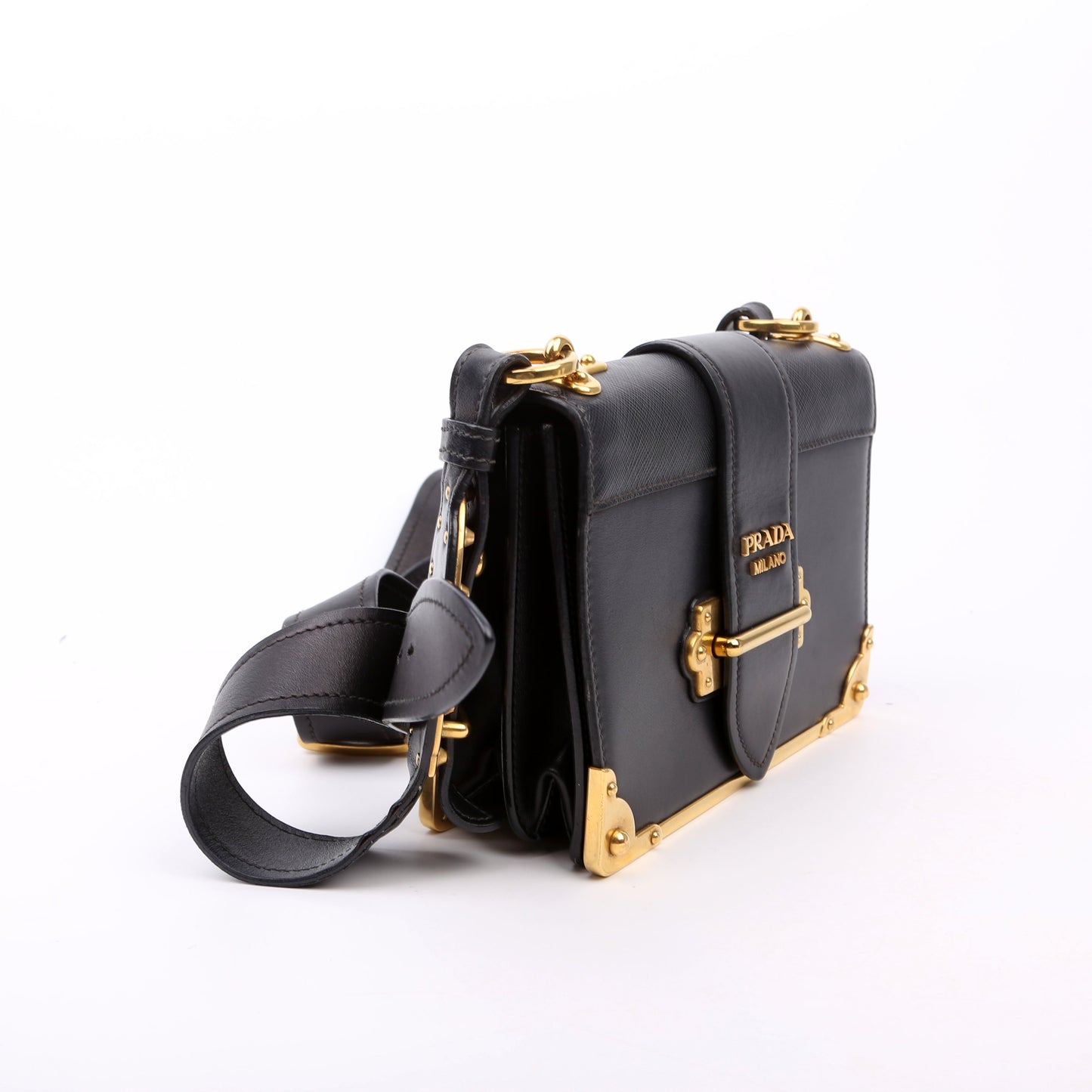Prada Cahier Calfskin Bag Black Small Travel Bag