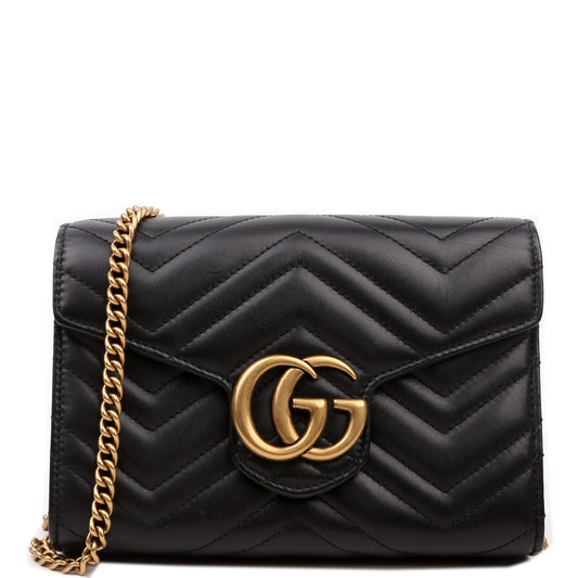 Gucci Marmont Black Chain Wallet Case Black 4